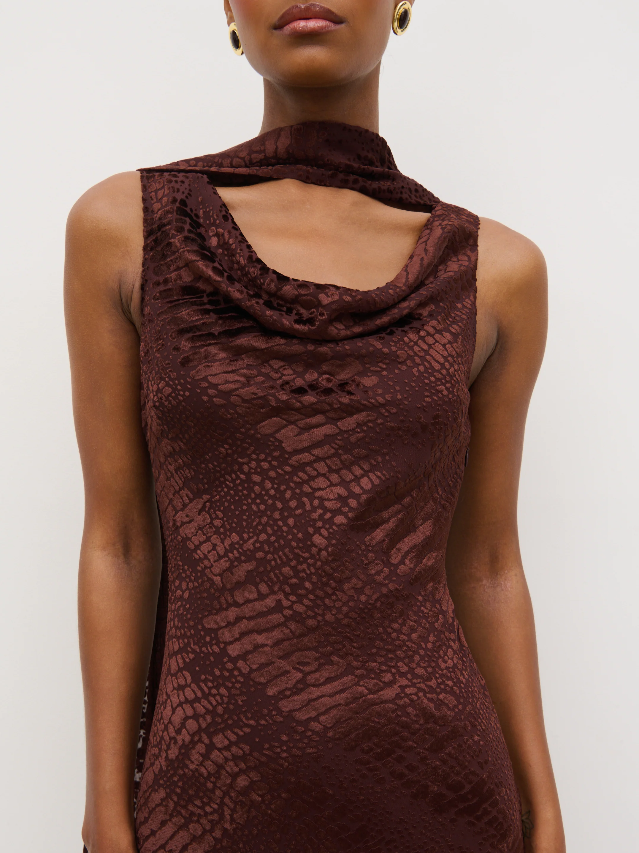 Ainsley Cowl Devore Neck Maxi Slip - Brown - Image 5