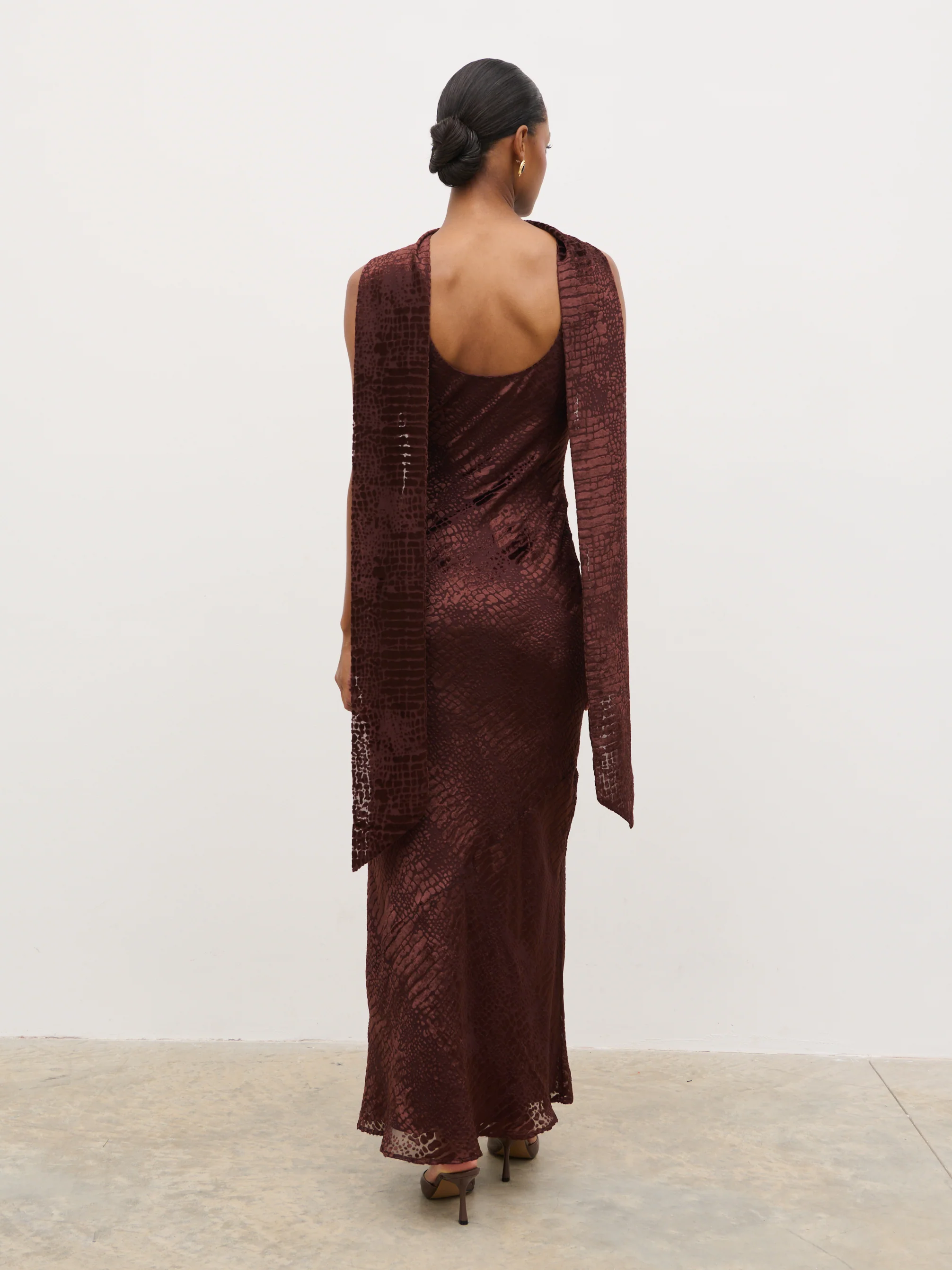 Ainsley Cowl Devore Neck Maxi Slip - Brown - Image 6