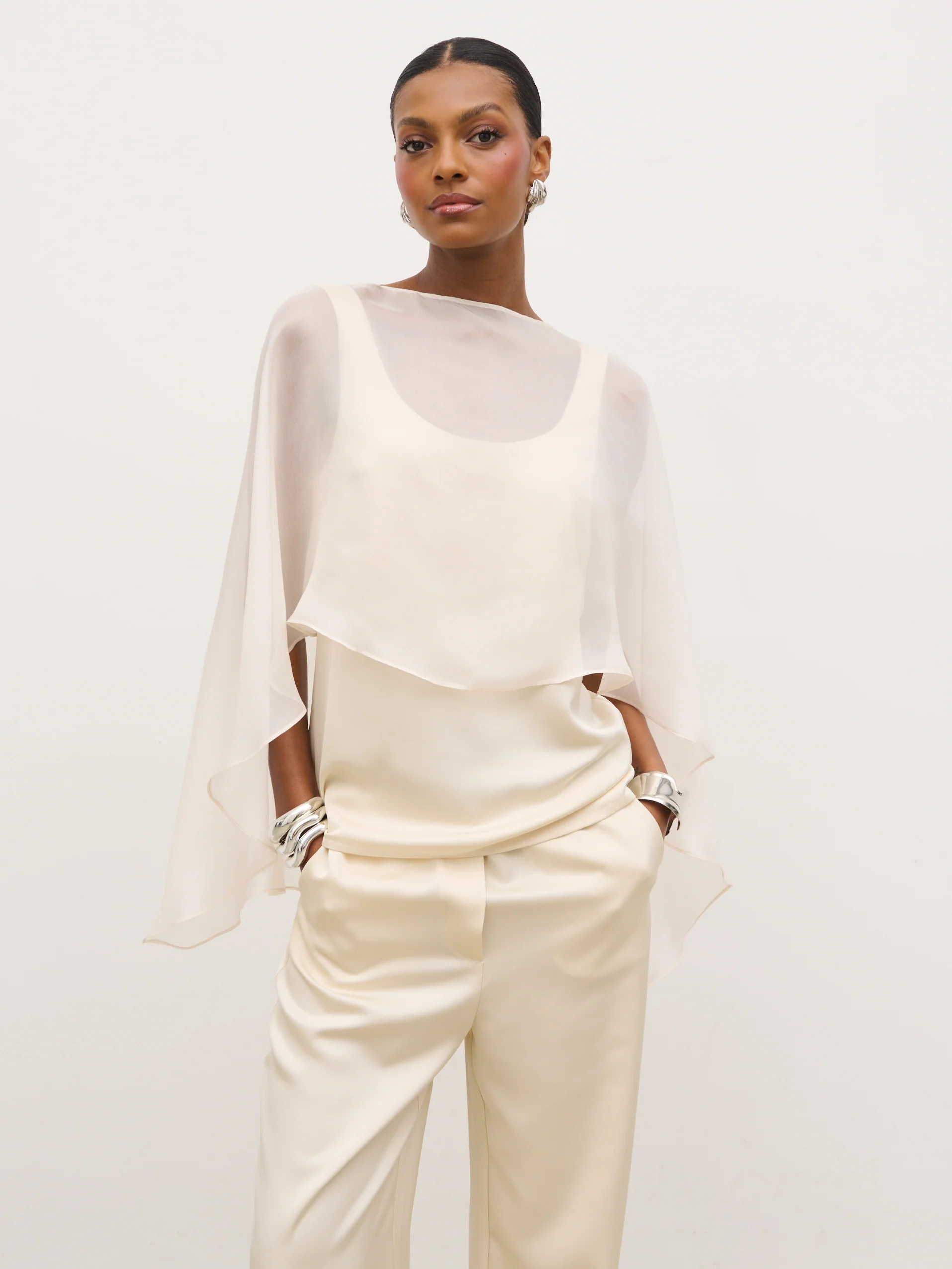Alaia Organza Cape - Champagne - Image 7