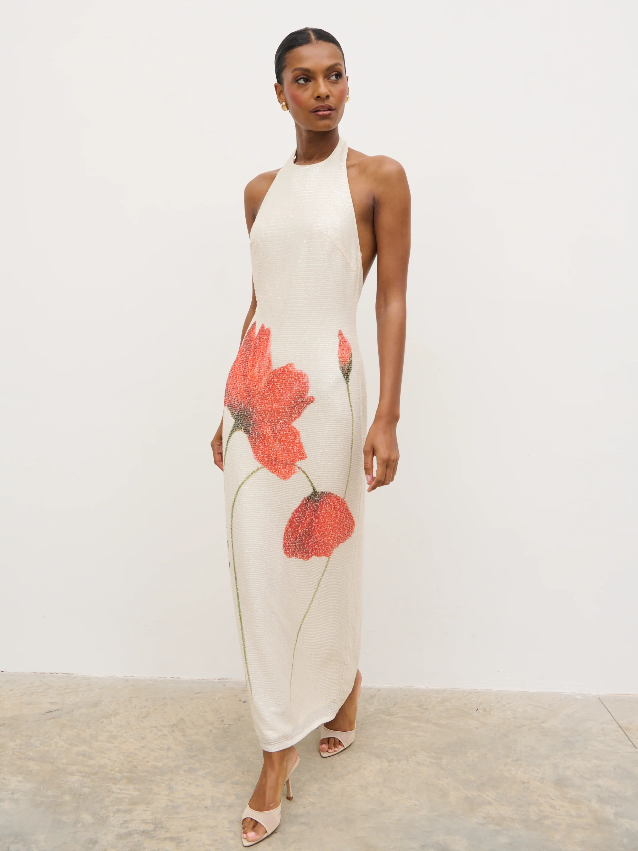 Alora Racer Sequin Maxi Dress - Largescale Poppy Petal Red - Image 4