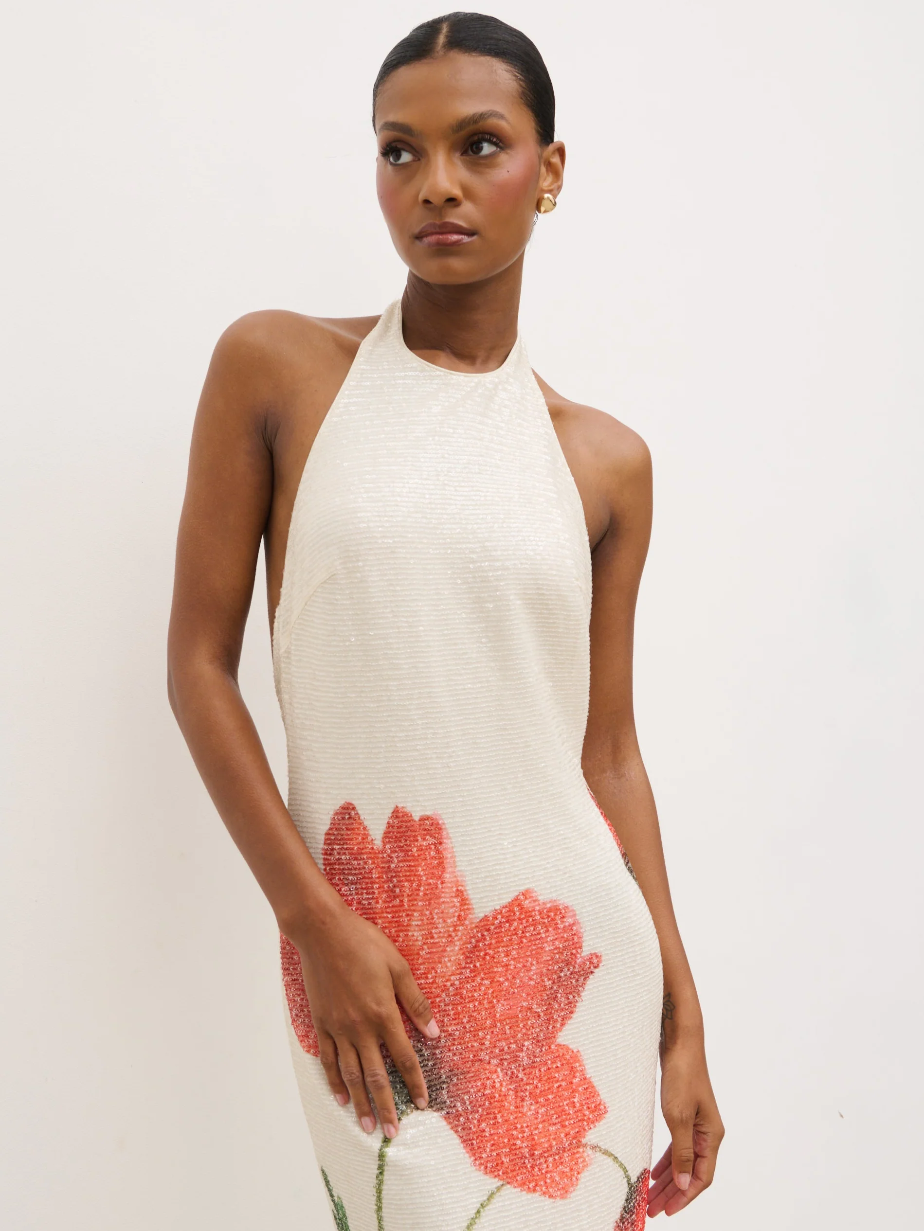Alora Racer Sequin Maxi Dress - Largescale Poppy Petal Red - Image 5