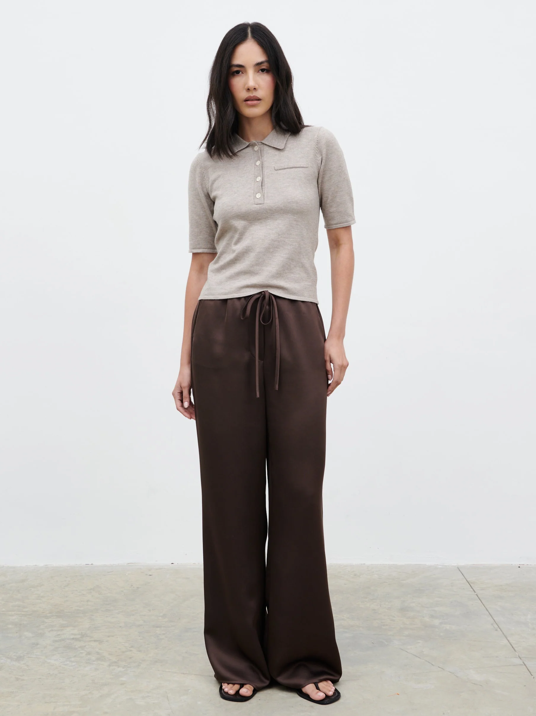 Alva Knitted Polo Top - Light Taupe