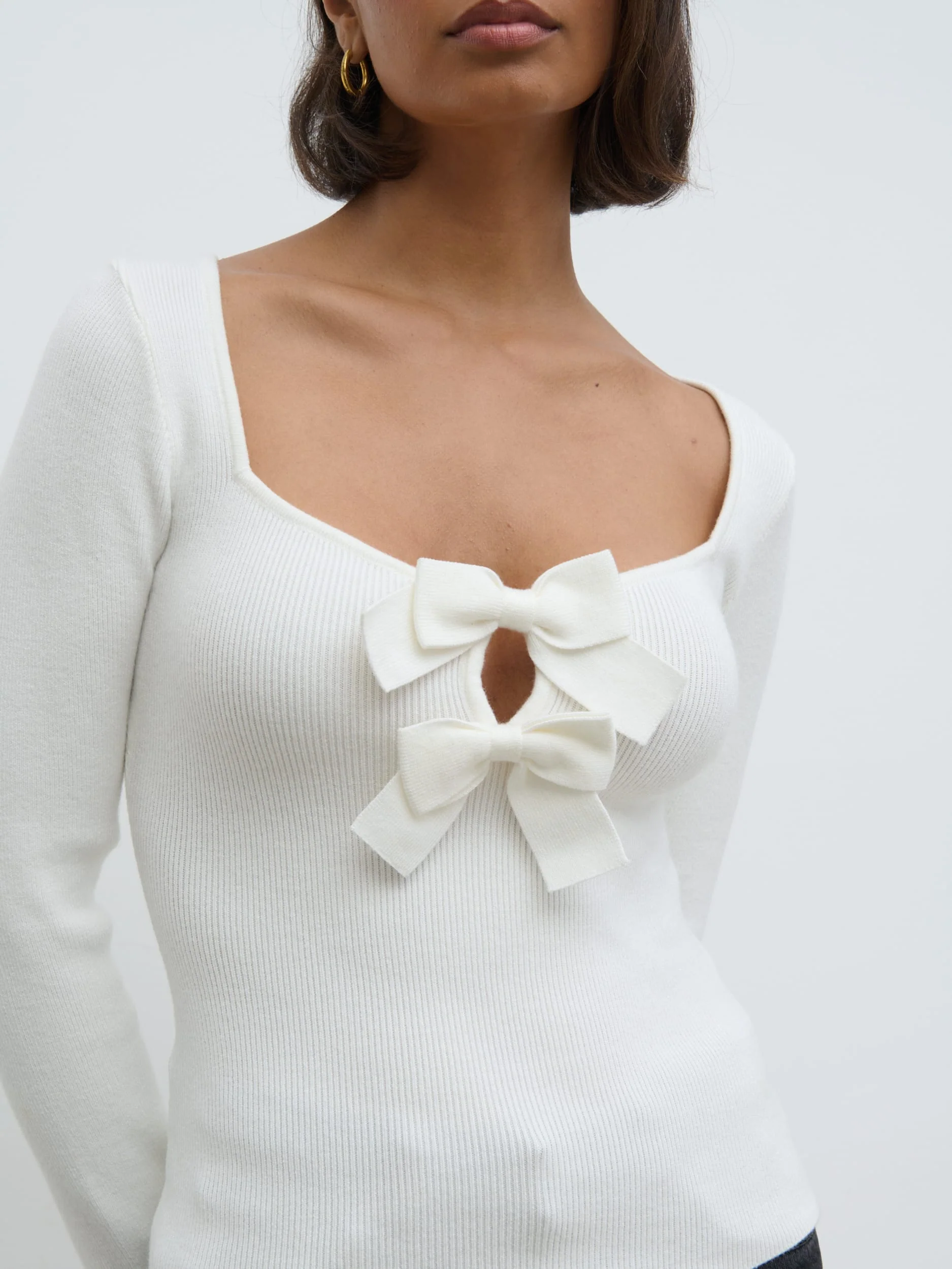 Annabeth Bow Knit Top - Cream - Image 4