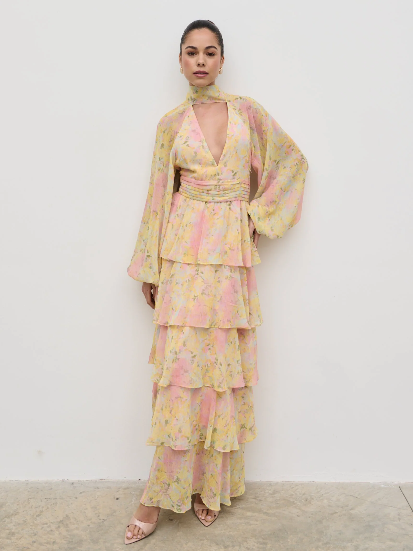 Anya Ruffle Maxi Dress - Pastel Multi Abstract Print - Image 2