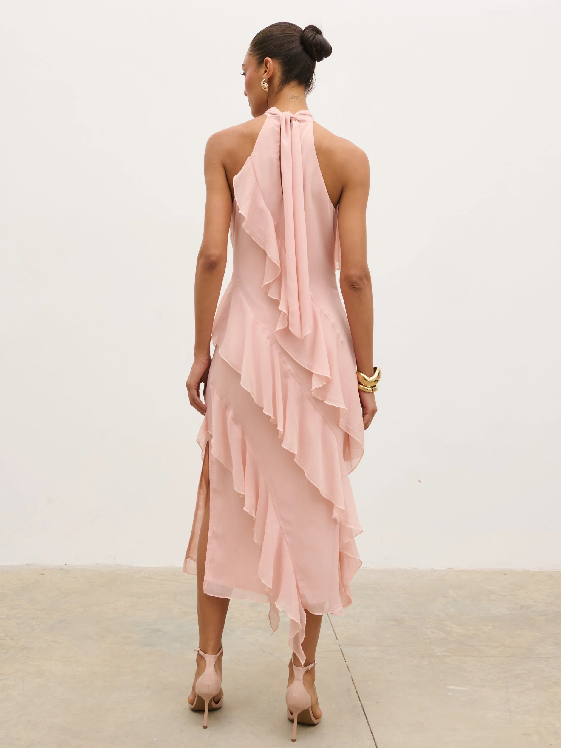 Aria Halterneck Ruffle Midaxi Dress - Dusty Rose - Image 6