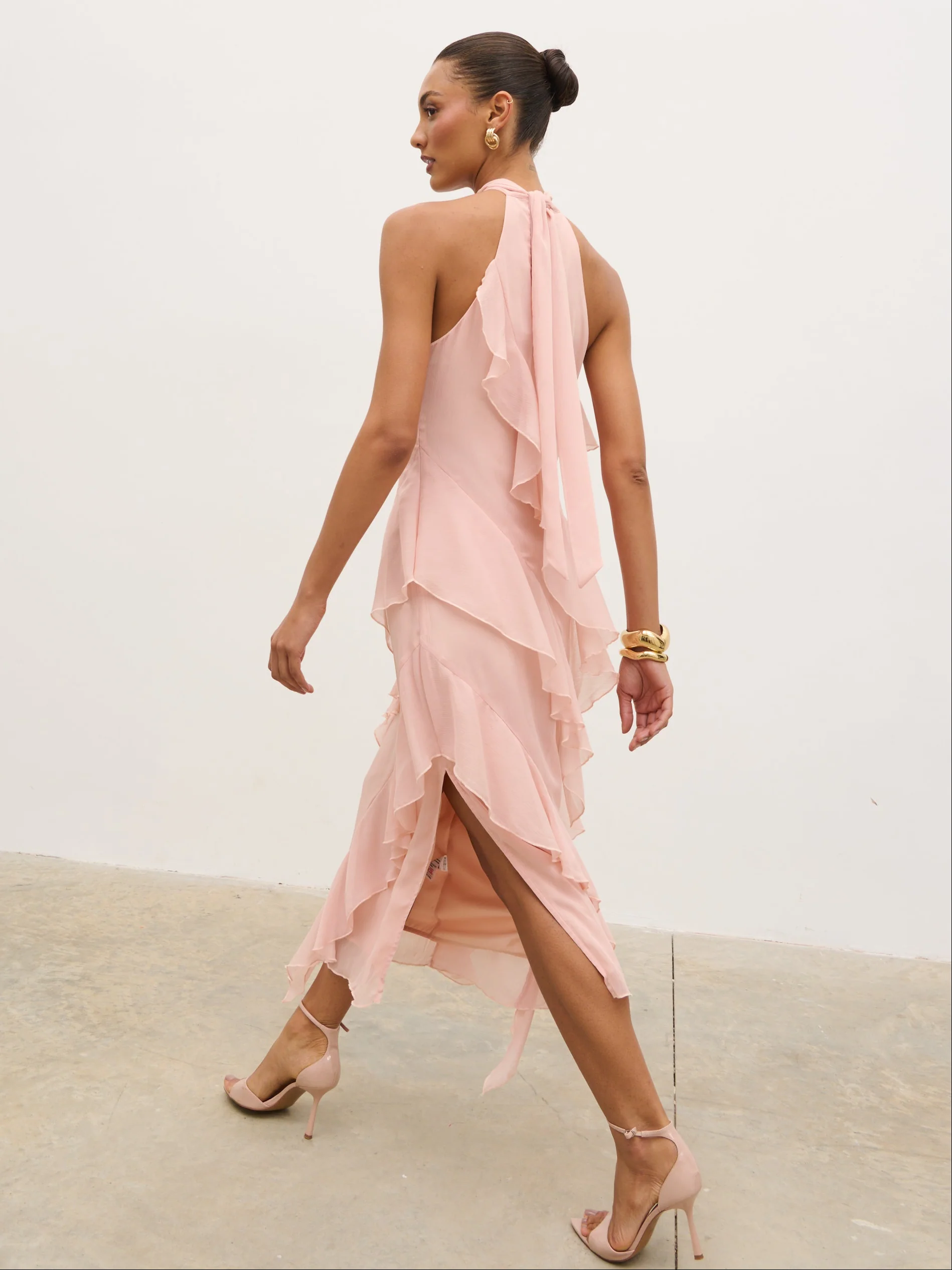 Aria Halterneck Ruffle Midaxi Dress - Dusty Rose - Image 7