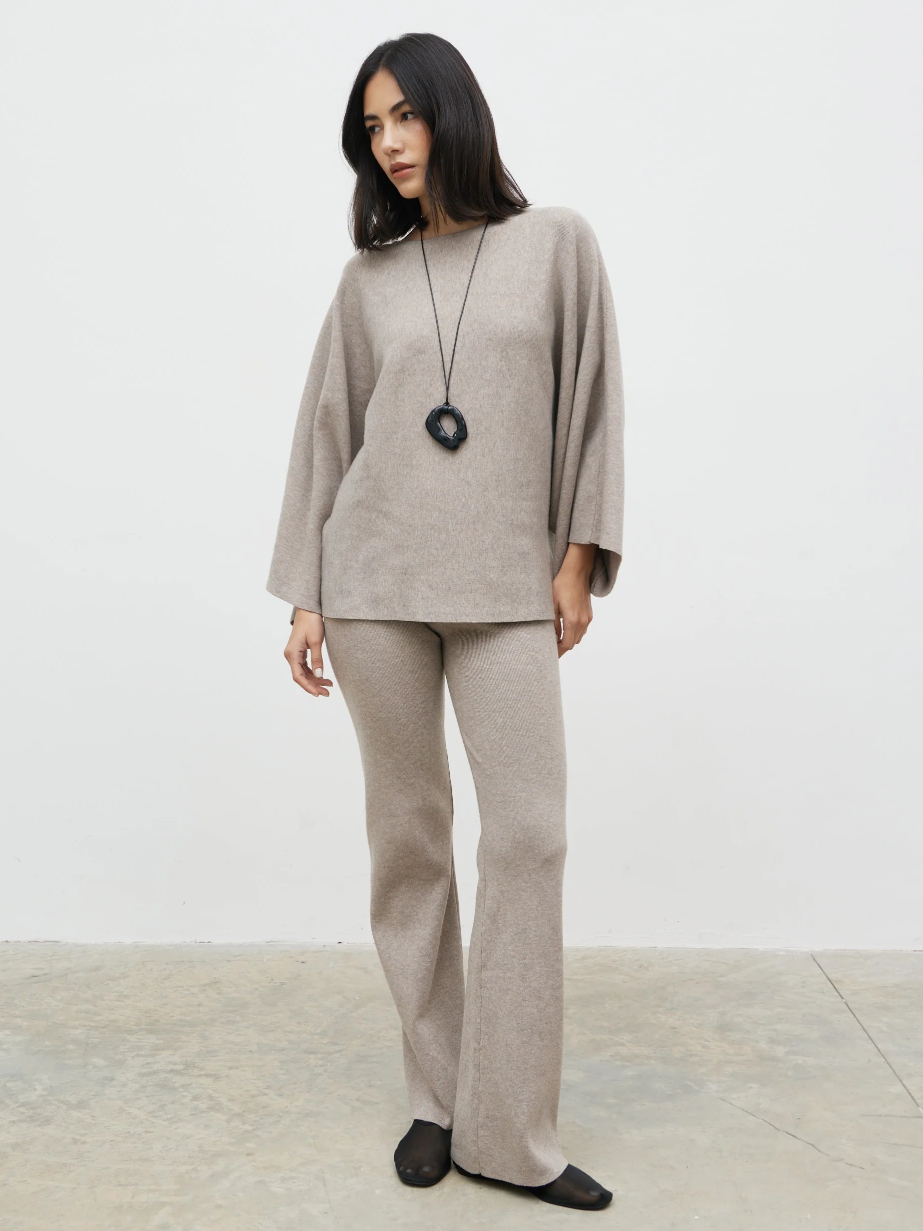 Aurelie Drape Sleeve Knit Jumper - Dark Taupe - Image 2