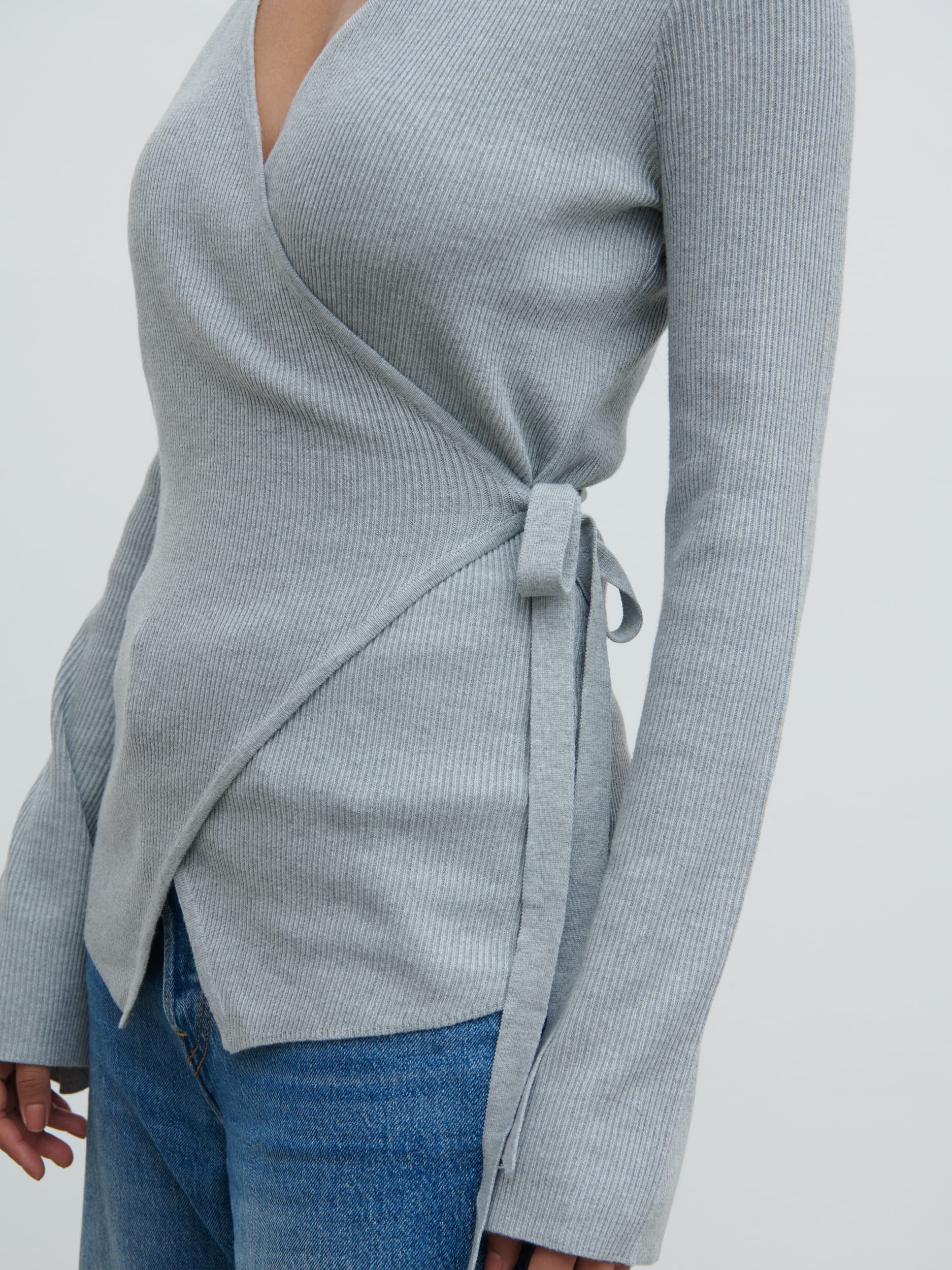Bettie Wrap Knit Cardigan - Grey Marl - Image 2