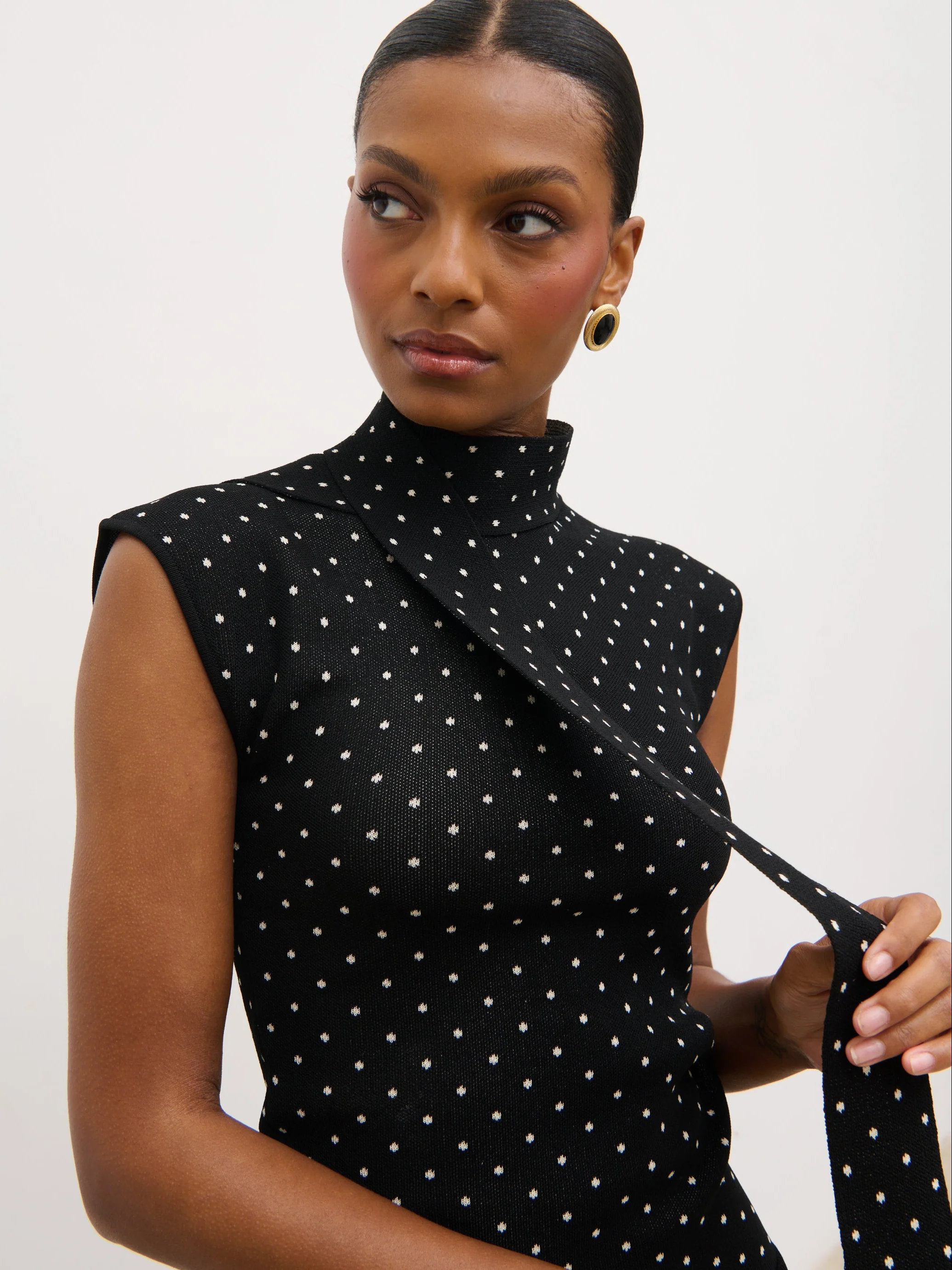 Bonnie Polka Dot High Neck Top - Black and Cream - Image 4
