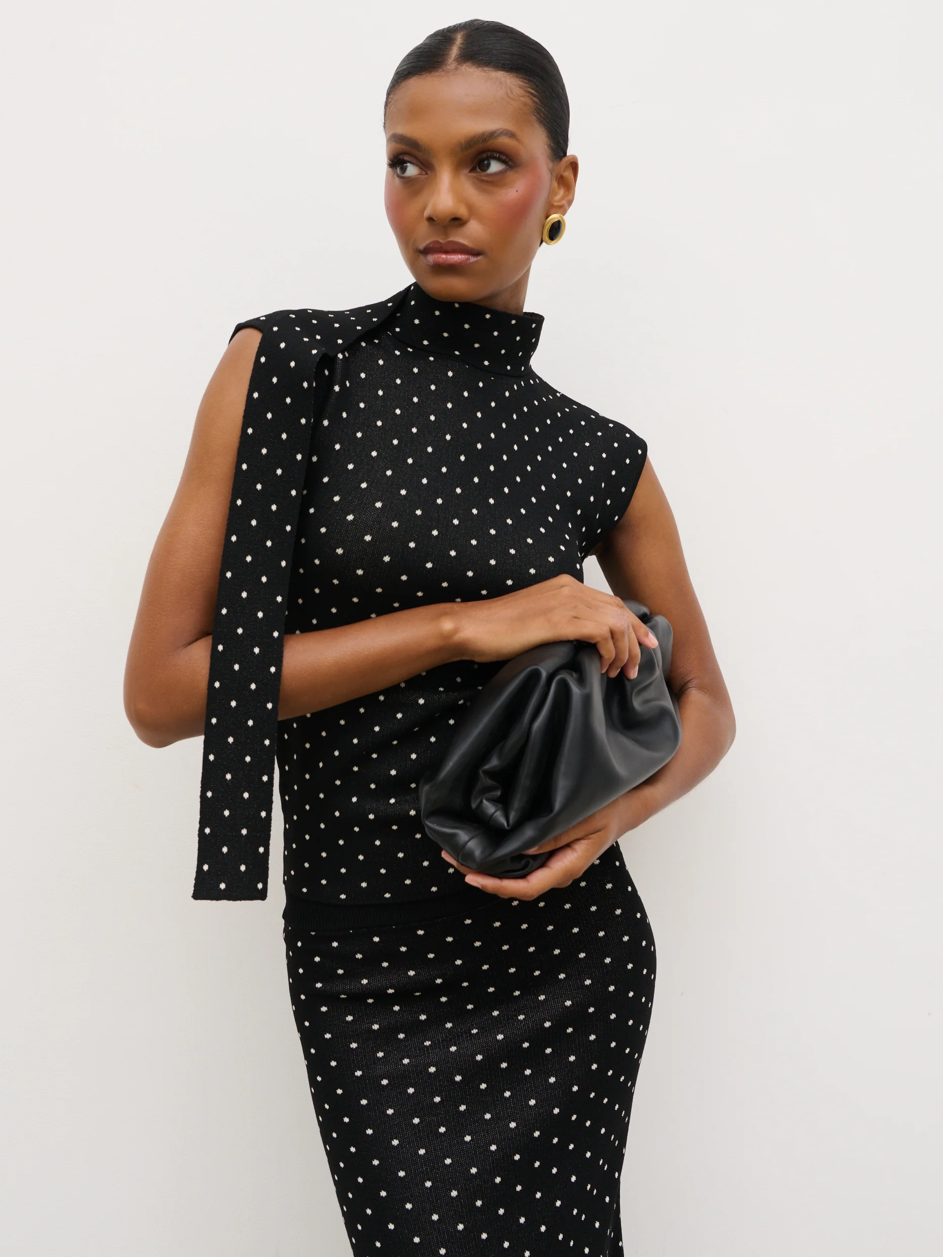 Bonnie Polka Dot Knit Midaxi Skirt - Black and Cream - Image 4