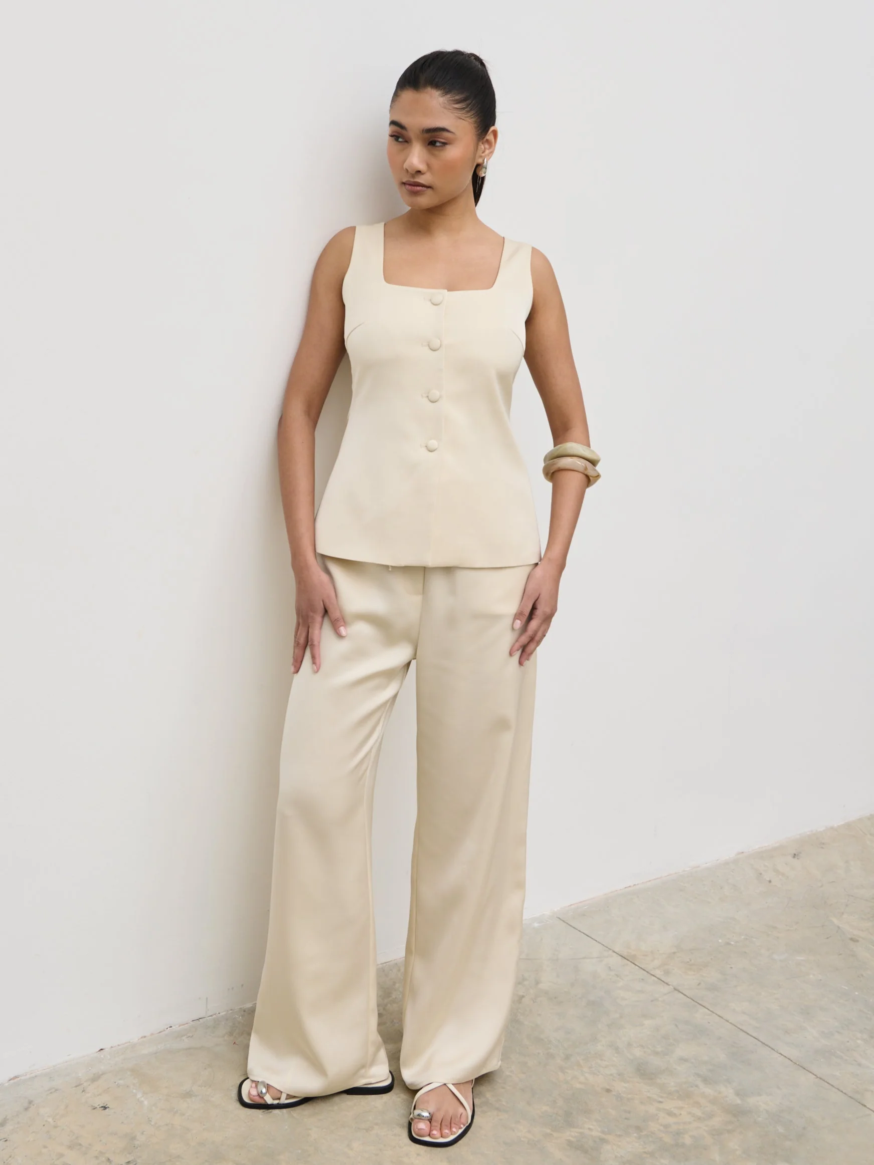 Breya Satin Drawstring Trousers - Oyster - Image 2