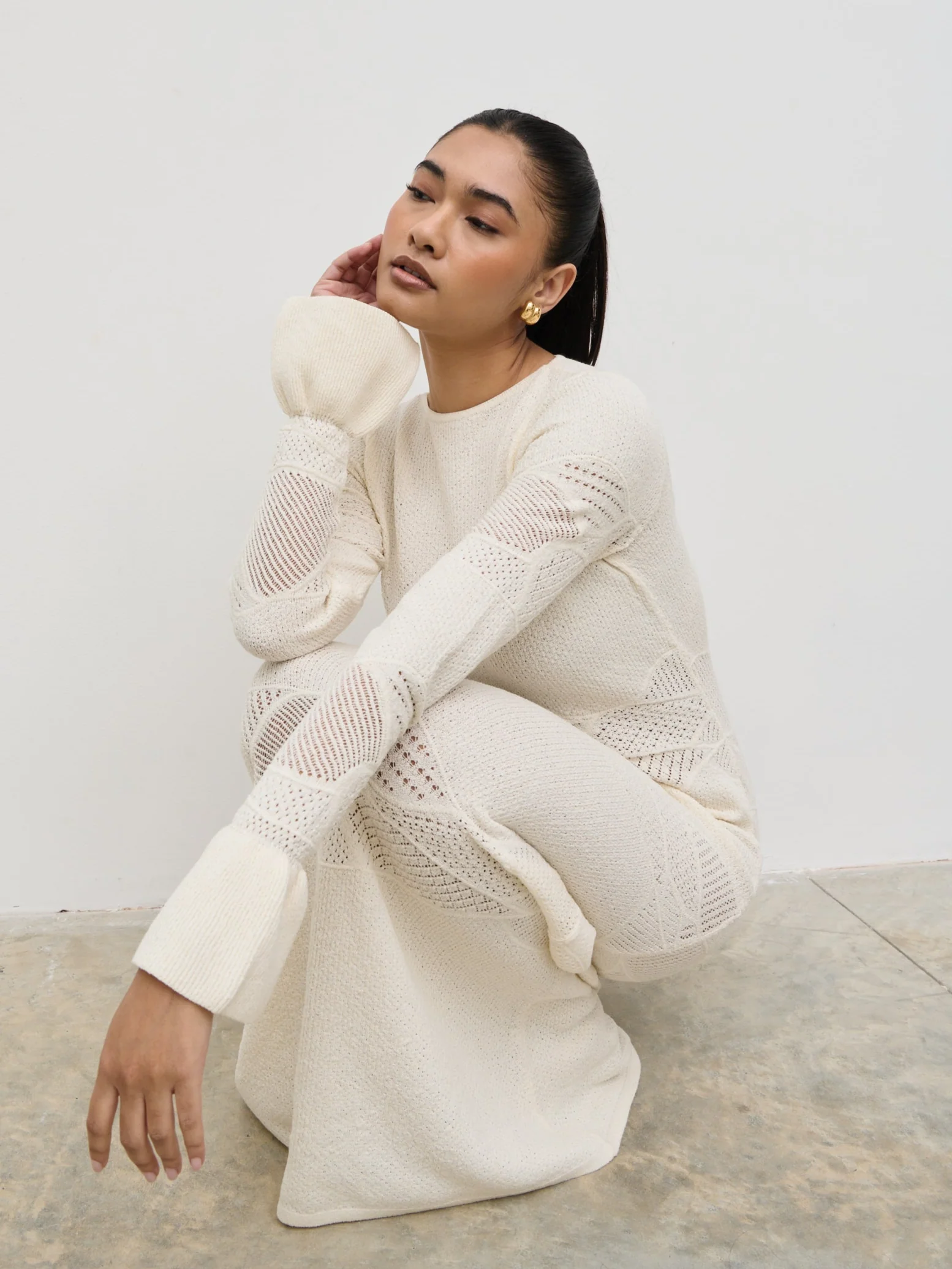 Bronwyn Patterned Knit Maxi Dress - Cream - Image 2