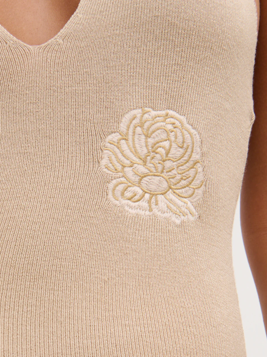 Cady Intarsia Halterneck Knit Maxi Dress - Beige - Image 4