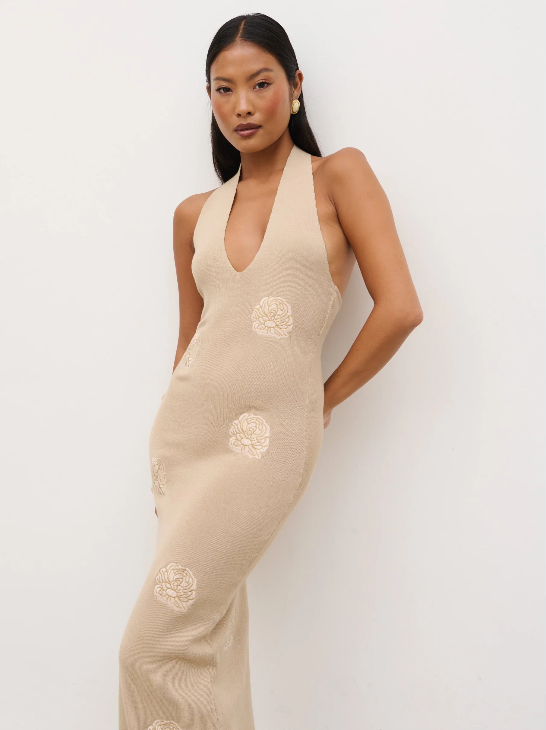 Cady Intarsia Halterneck Knit Maxi Dress - Beige - Image 5