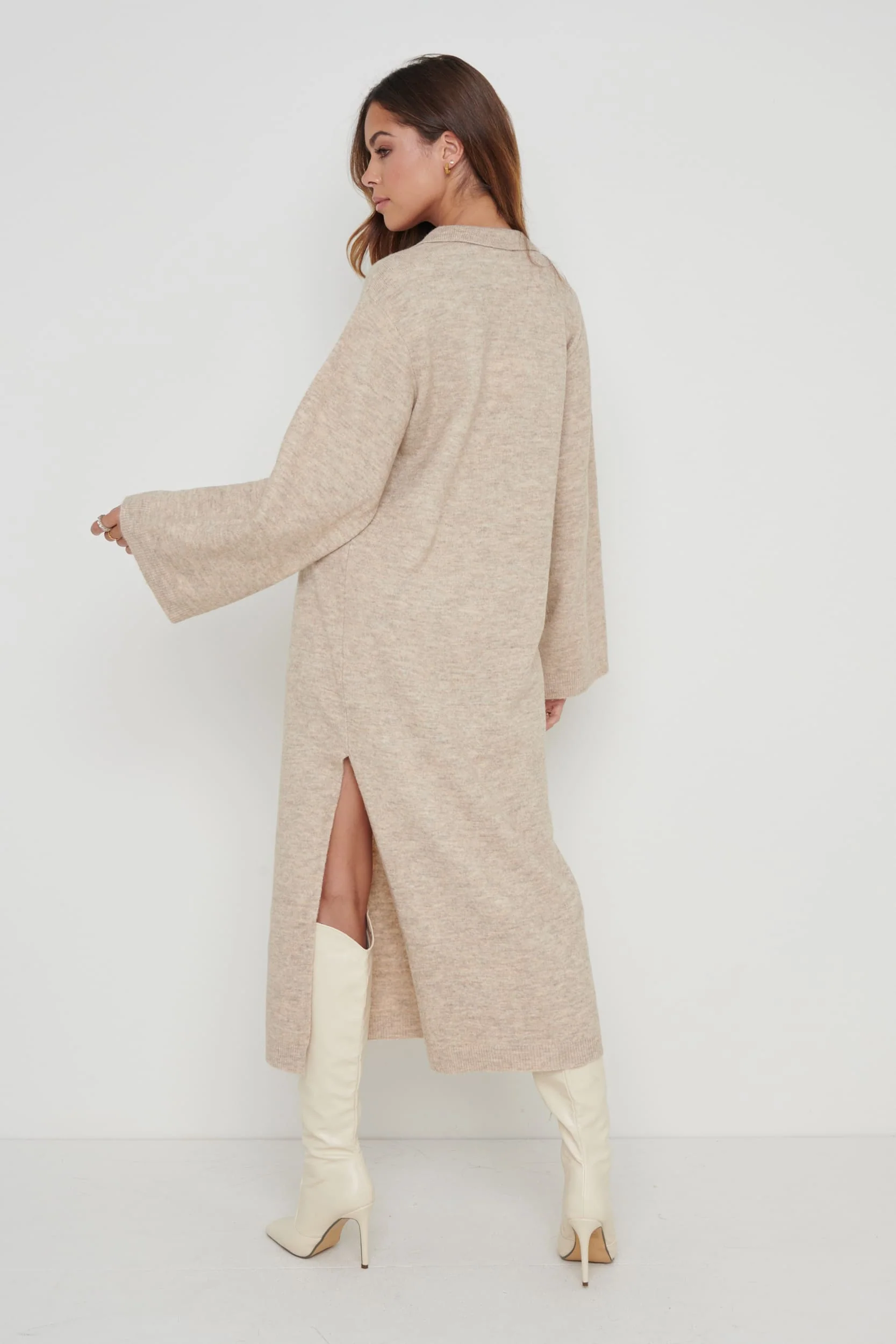 Cas Collared Knit Dress - Beige - Image 2
