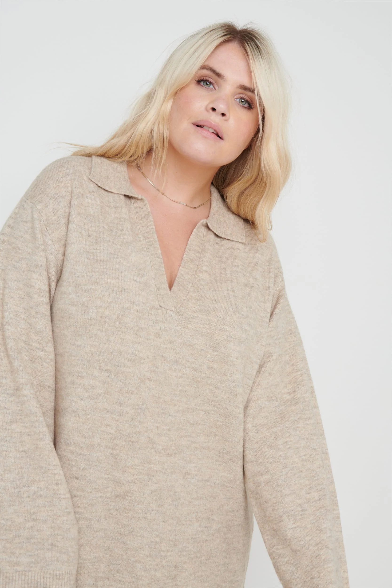 Cas Collared Knit Dress - Beige - Image 6