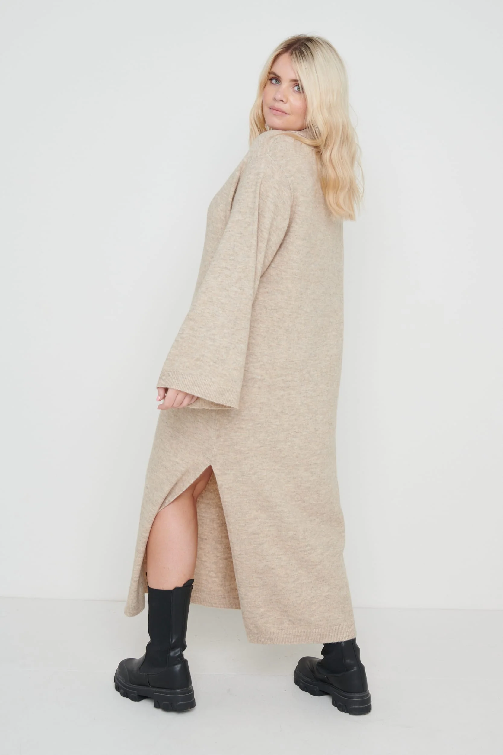 Cas Collared Knit Dress - Beige - Image 7