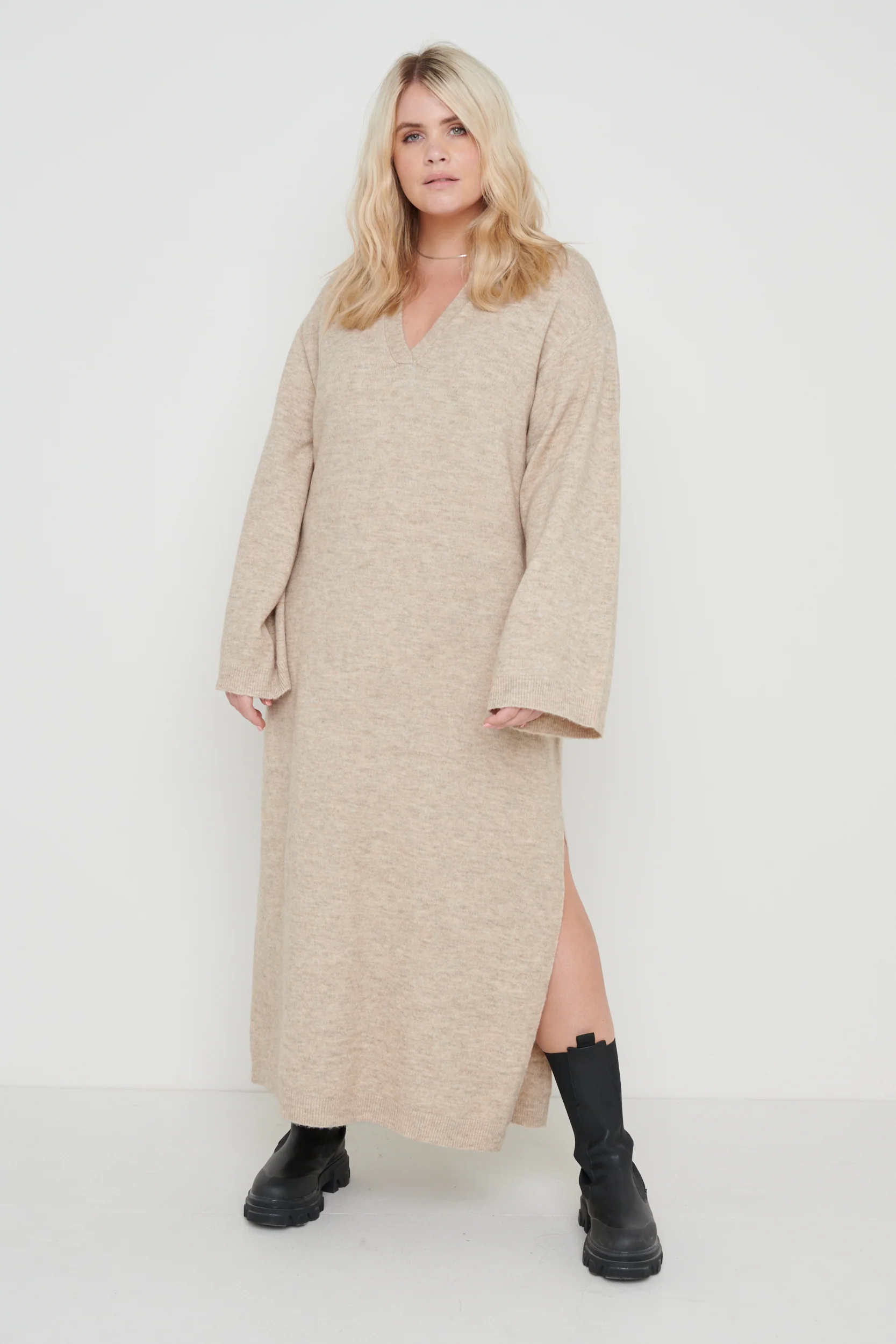 Cas Collared Knit Dress - Beige - Image 8