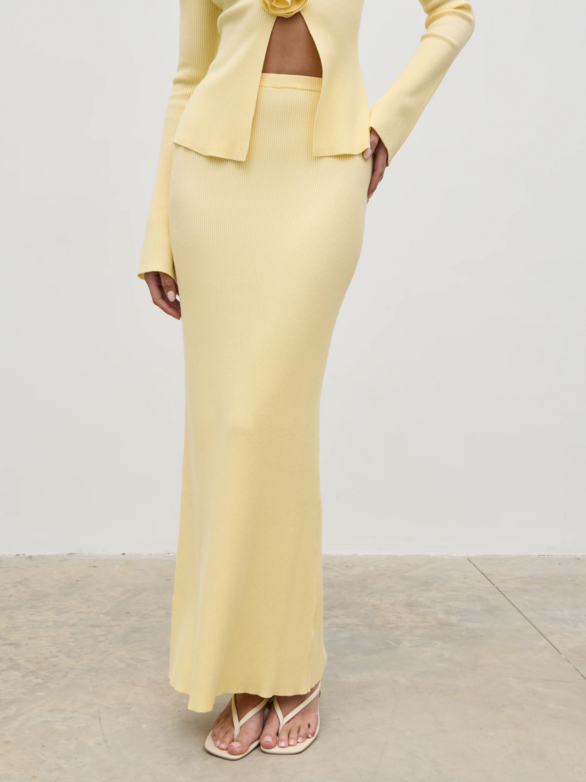 Clemmie Knit Maxi Skirt - Pale Lemon - Image 2