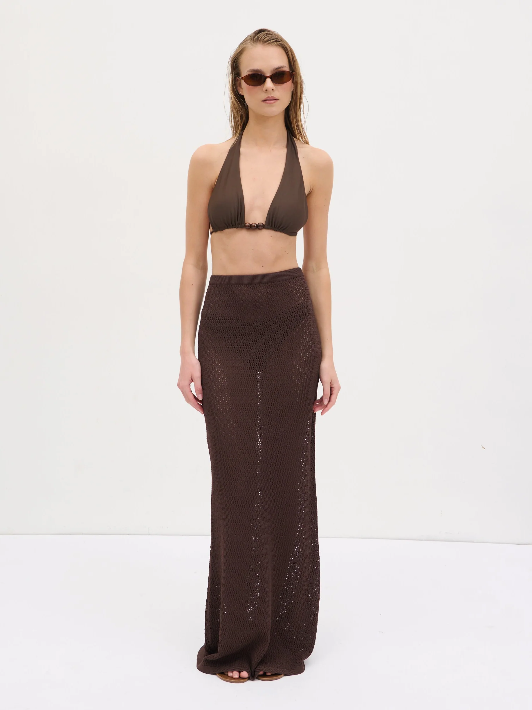Dani Knit Lace Maxi Skirt - Chocolate - Image 5