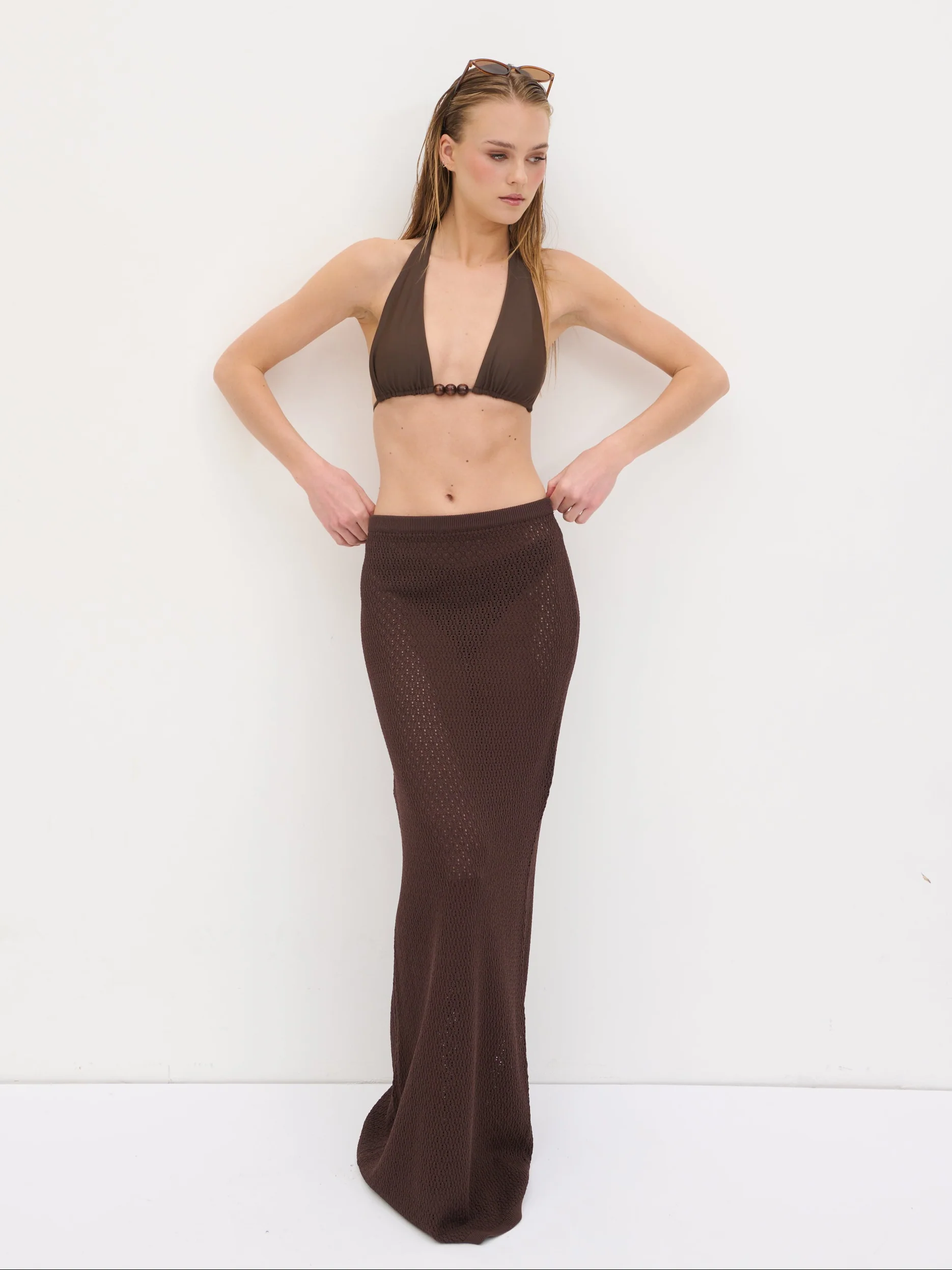 Dani Knit Lace Maxi Skirt - Chocolate - Image 8