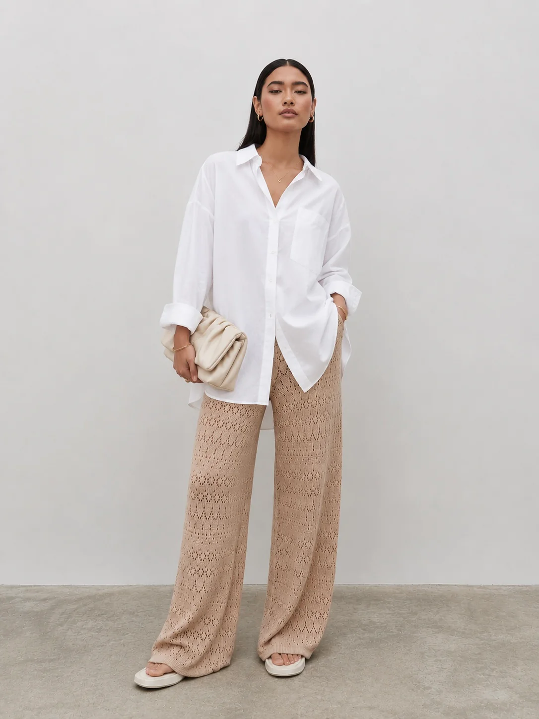 Eda Crotchet Knit Trousers - Oatmeal