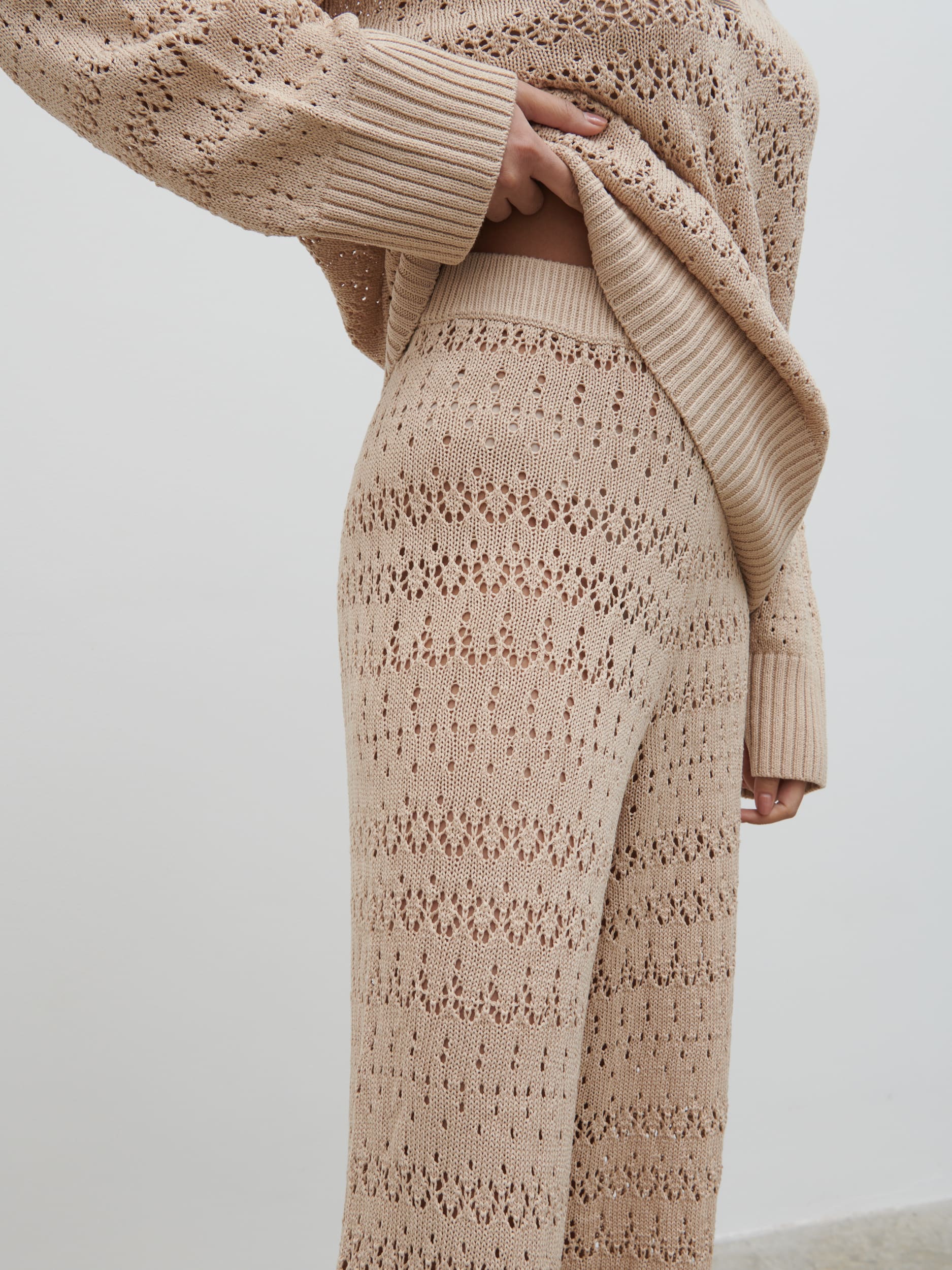 Eda Crotchet Knit Trousers - Oatmeal - Image 3