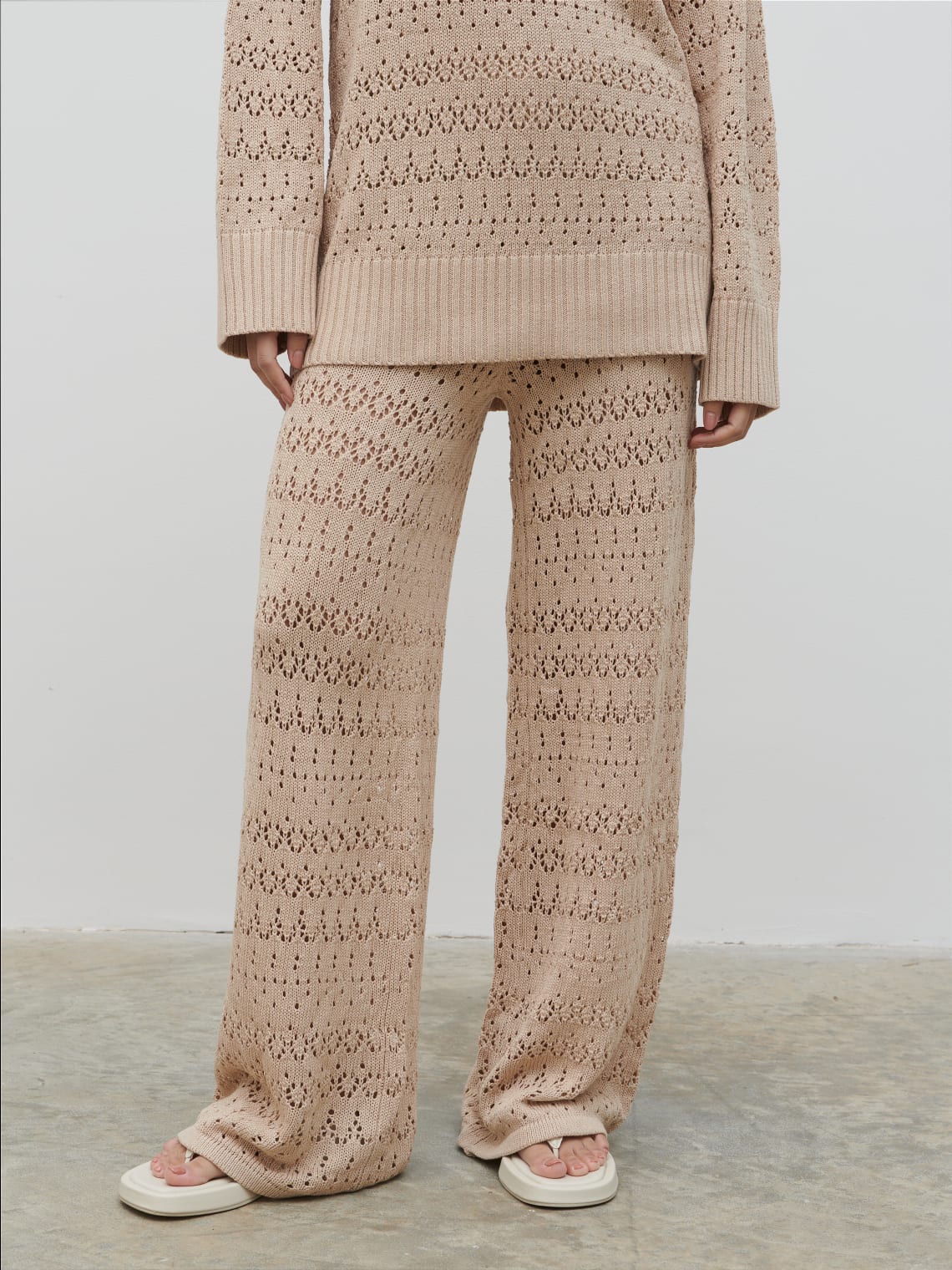 Eda Crotchet Knit Trousers - Oatmeal - Image 5