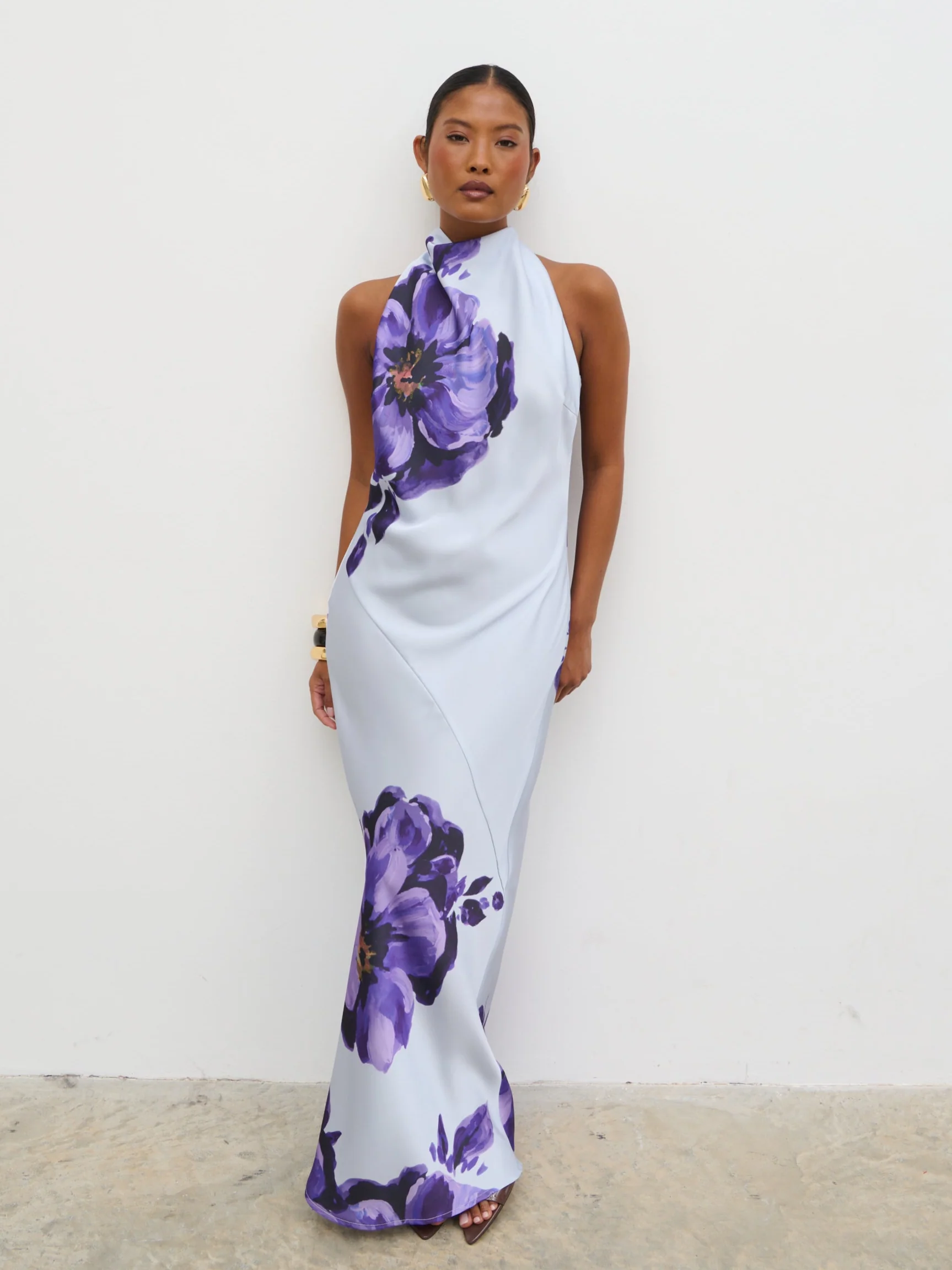 Edita Cowl Neck Maxi Dress - Lilac Floral