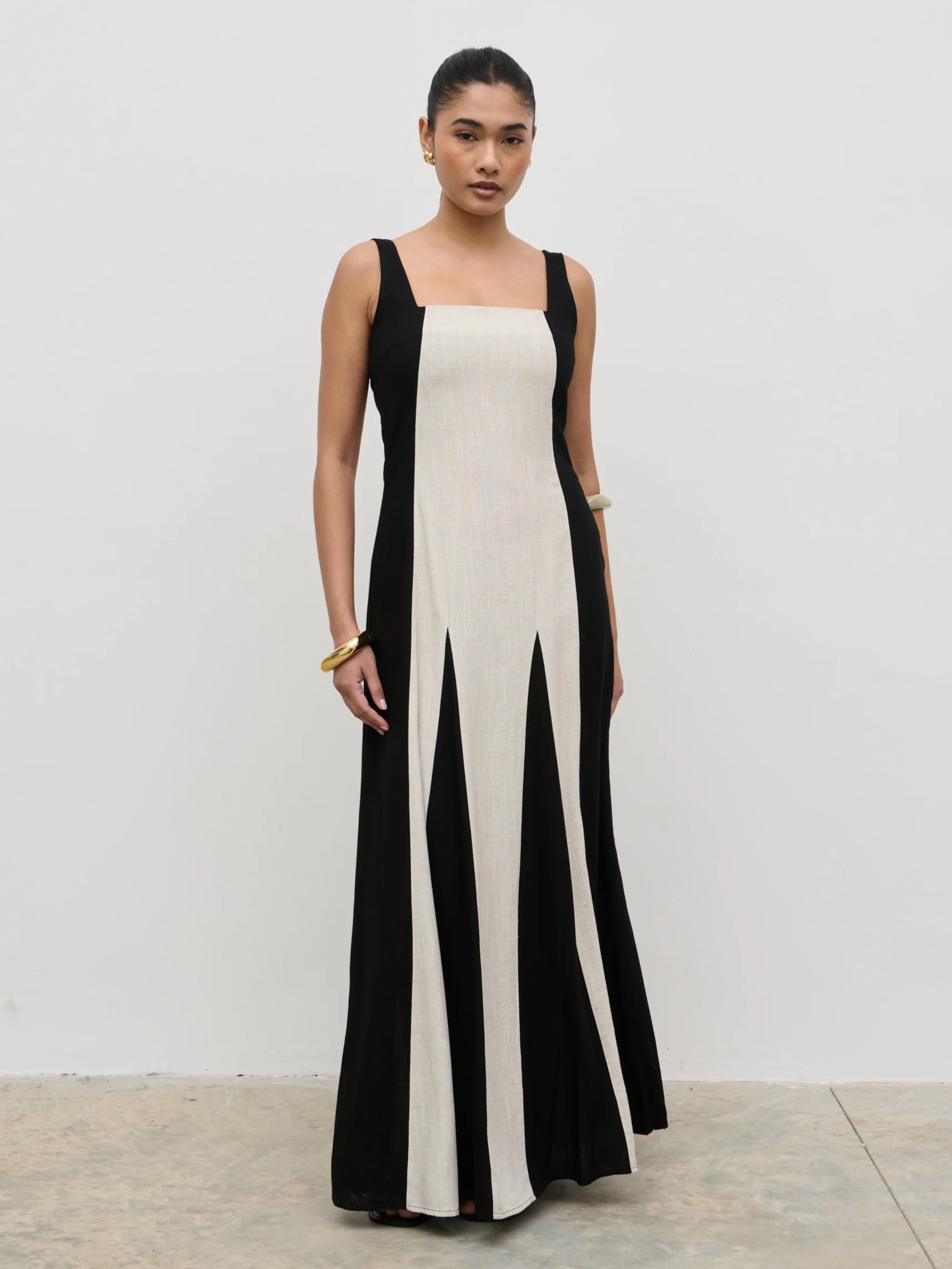 Ella Square Neck Contrast Maxi Dress - Natural and Black