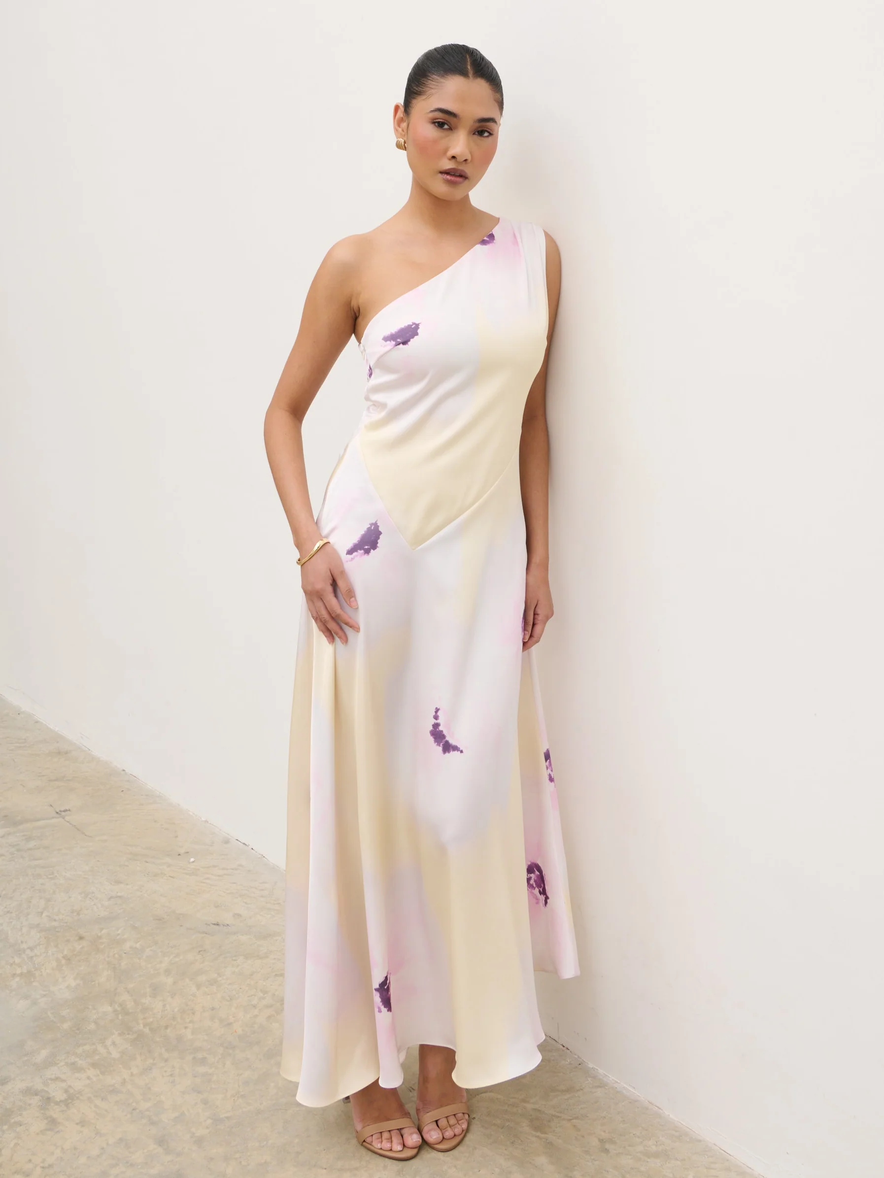 Ember One Shoulder Printed Midaxi Dress - Watercolour Poppy - Image 2