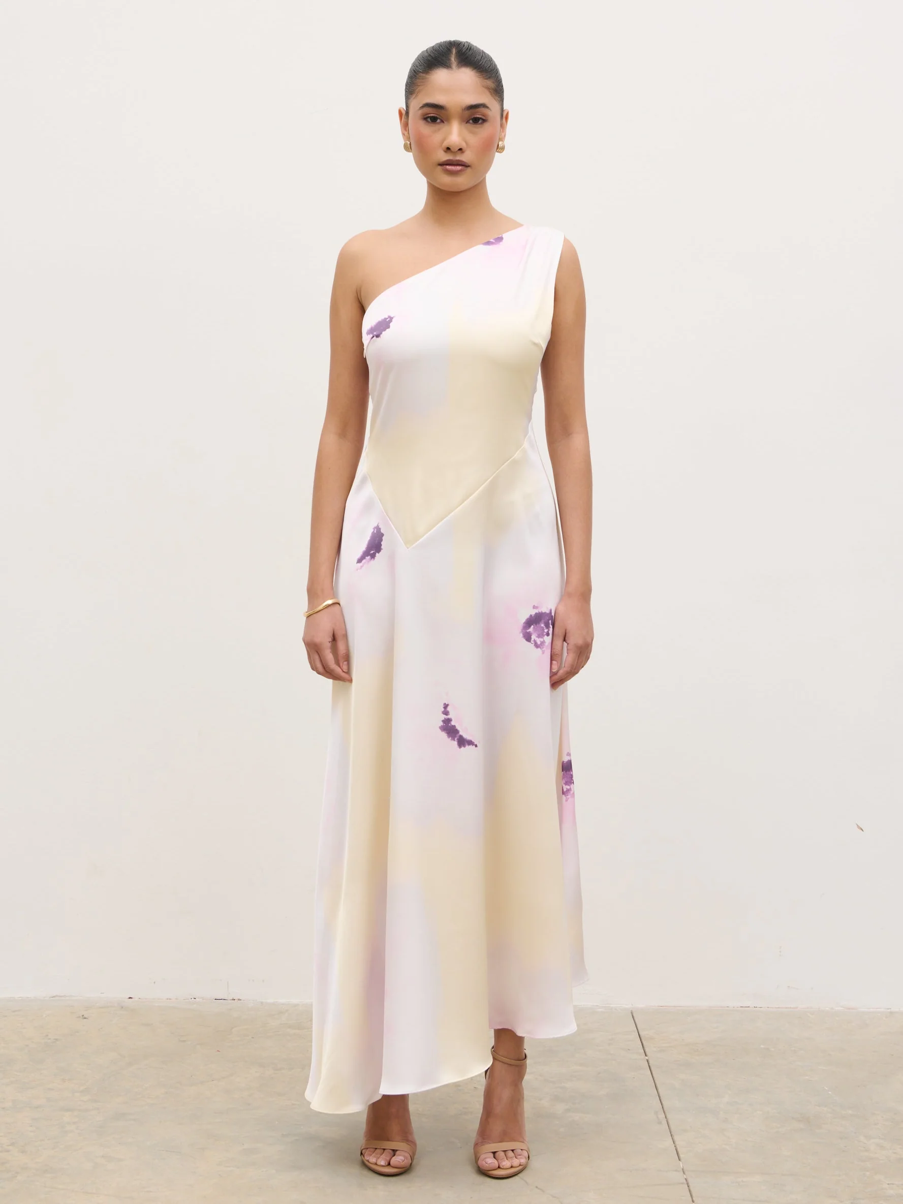 Ember One Shoulder Printed Midaxi Dress - Watercolour Poppy - Image 8