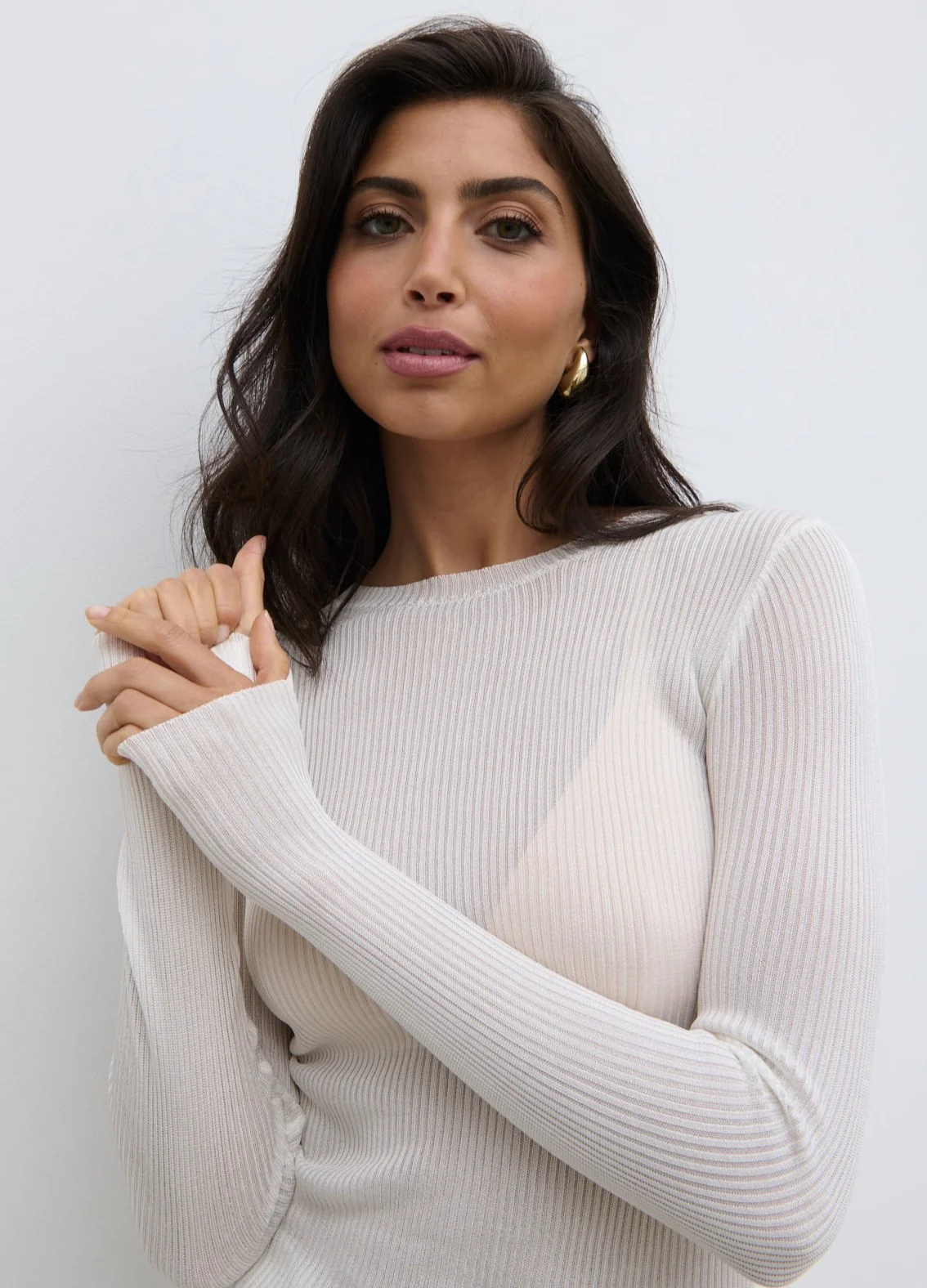 Essie Sheer Knit Top - Cream - Image 2