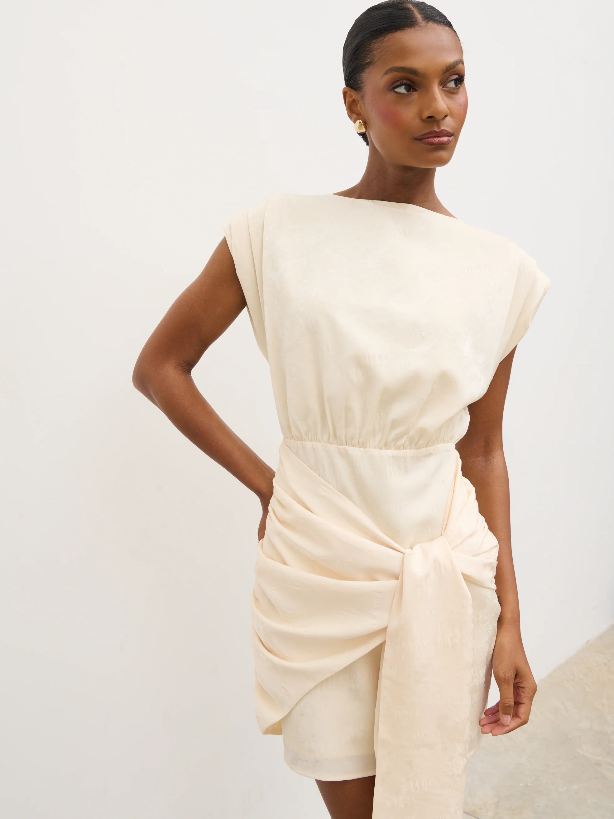 Hattie Jacquard Mini Fringed Dress - Cream - Image 3