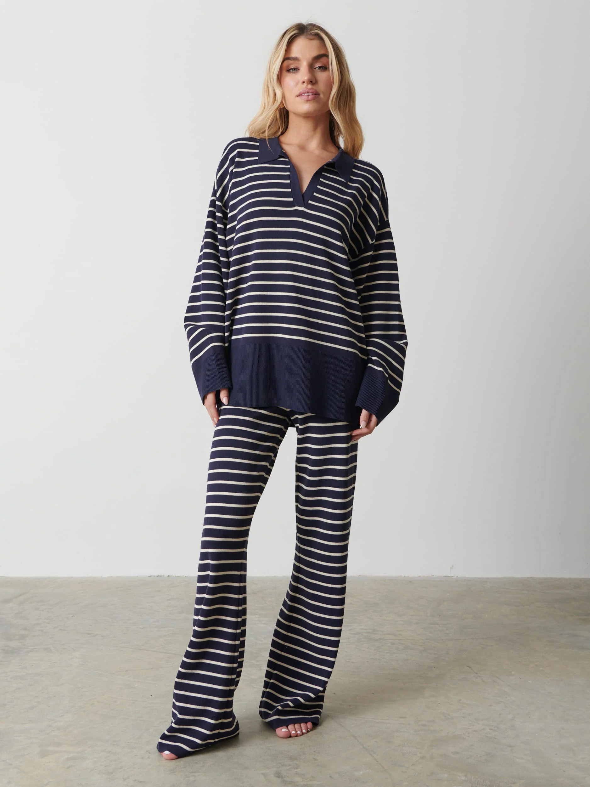 Hayden Striped Jumper - Navy and Cream - Image 2