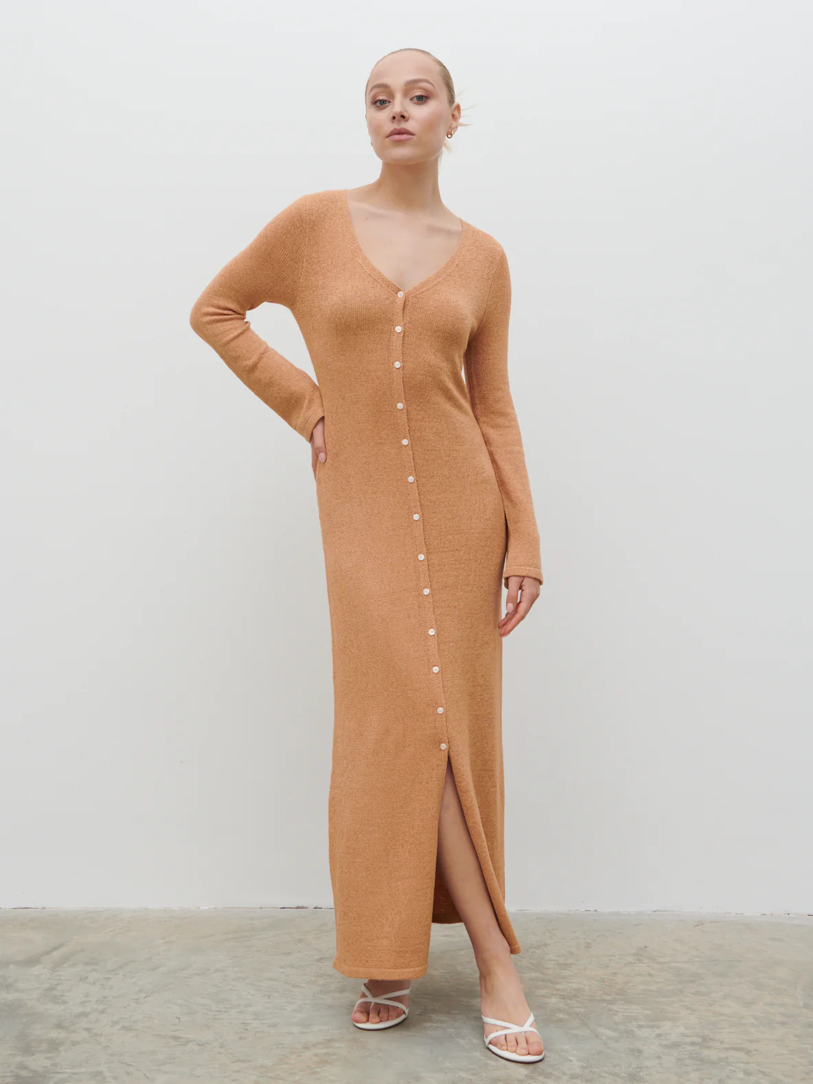 Hazel Knit Maxi Dress - Tan Blush