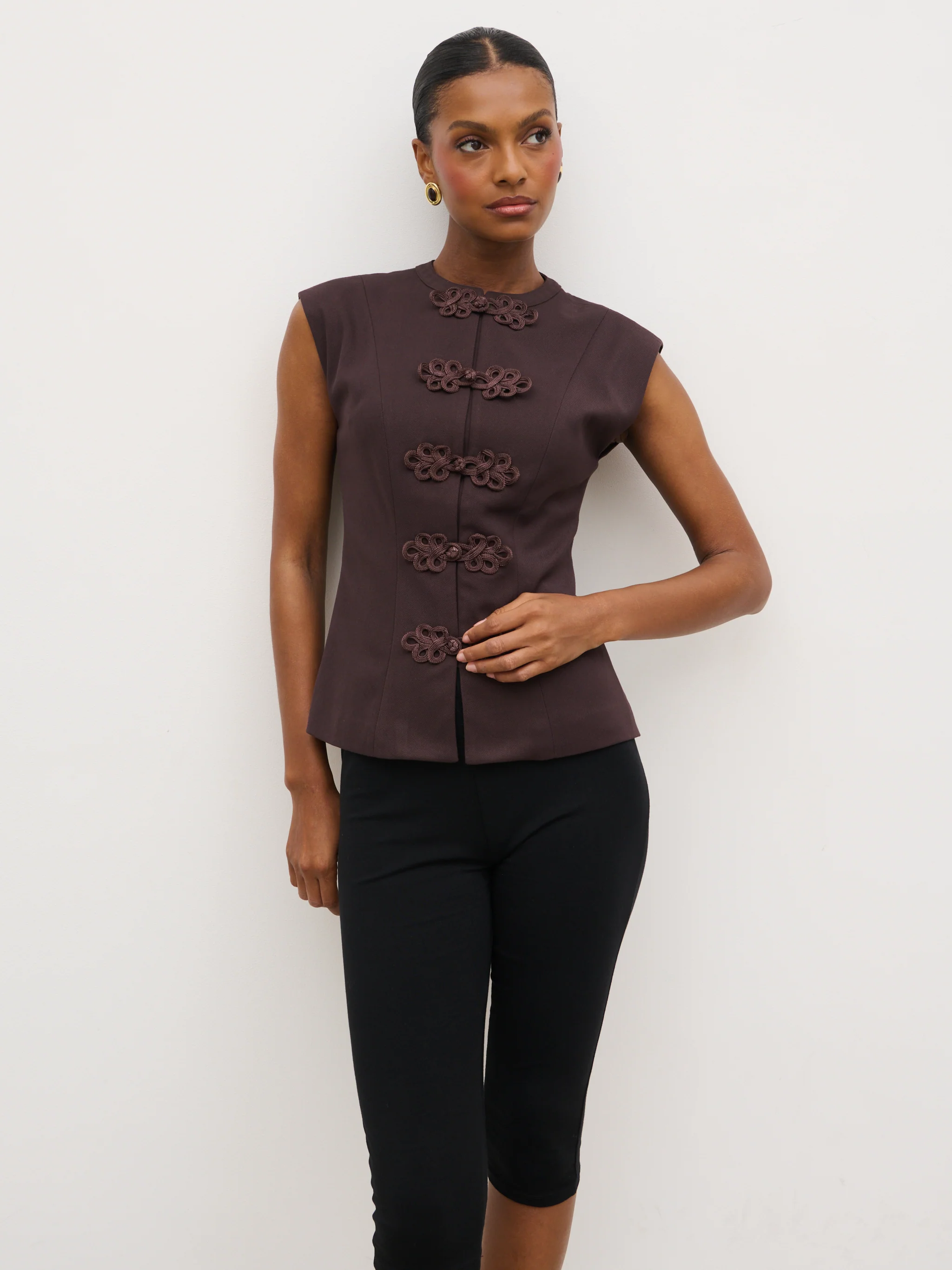 Hollyn Sleeveless Waistcoat - Brown - Image 2