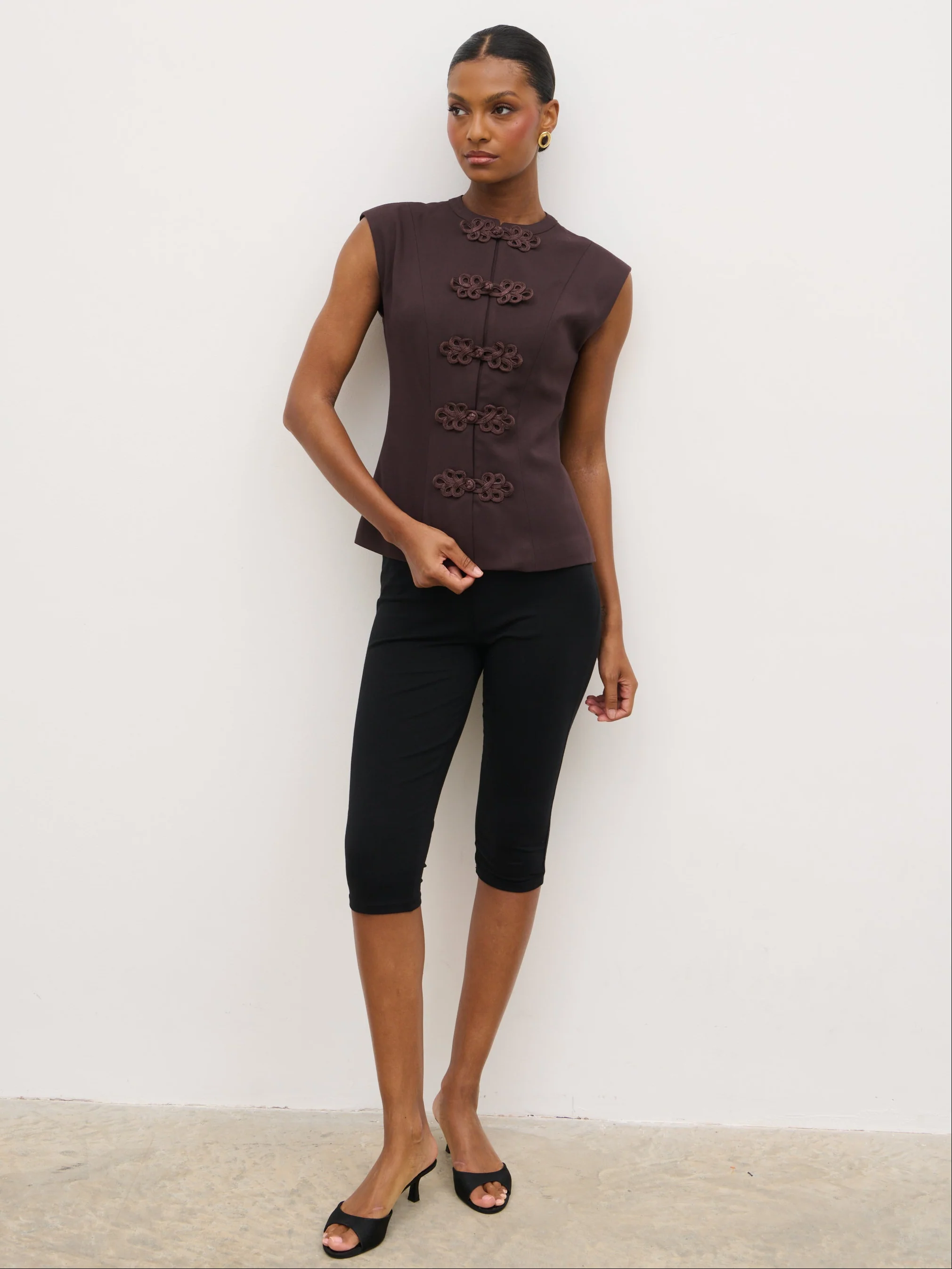 Hollyn Sleeveless Waistcoat - Brown - Image 3