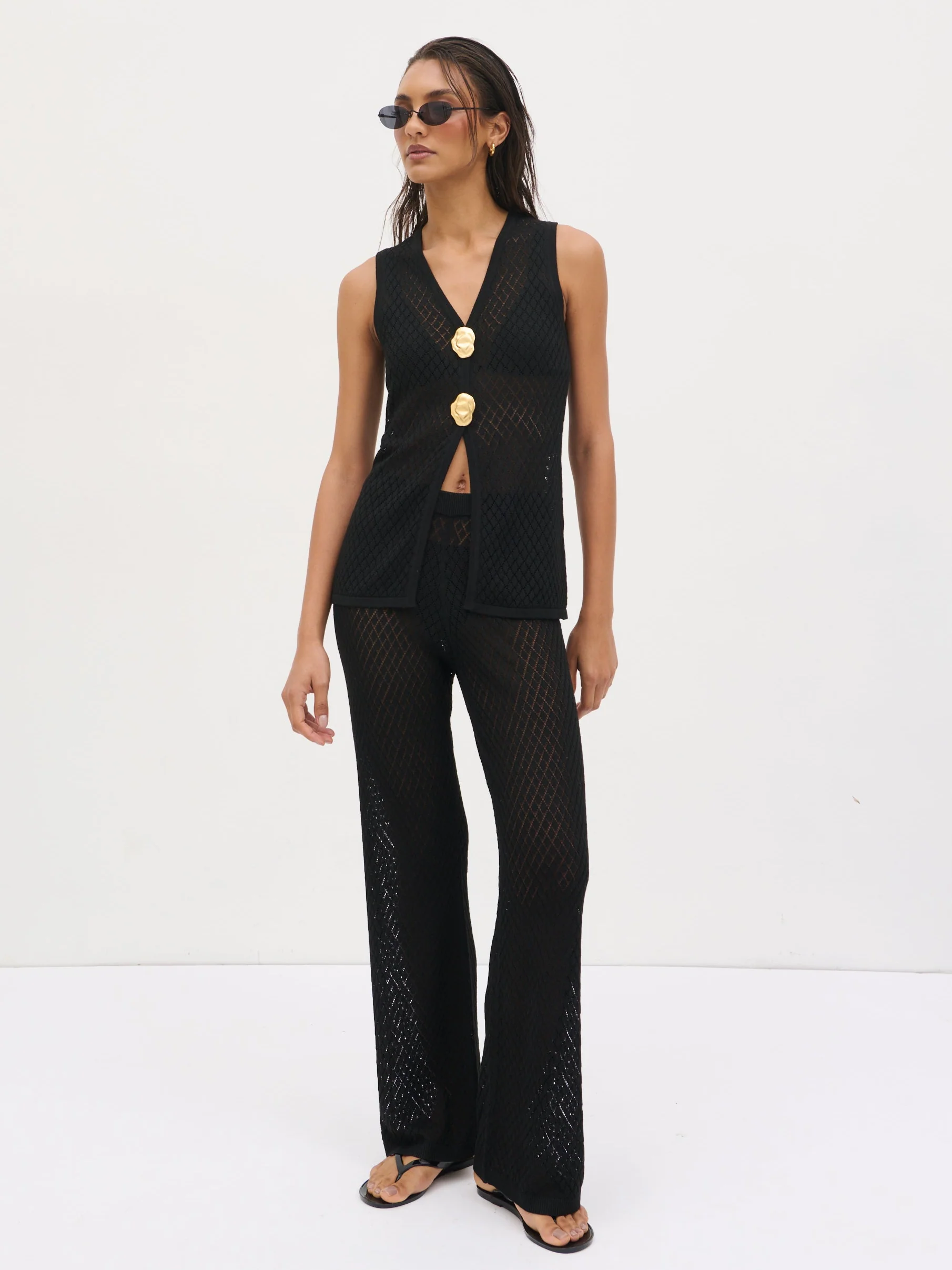 Imani Pointelle Knit Trousers - Black