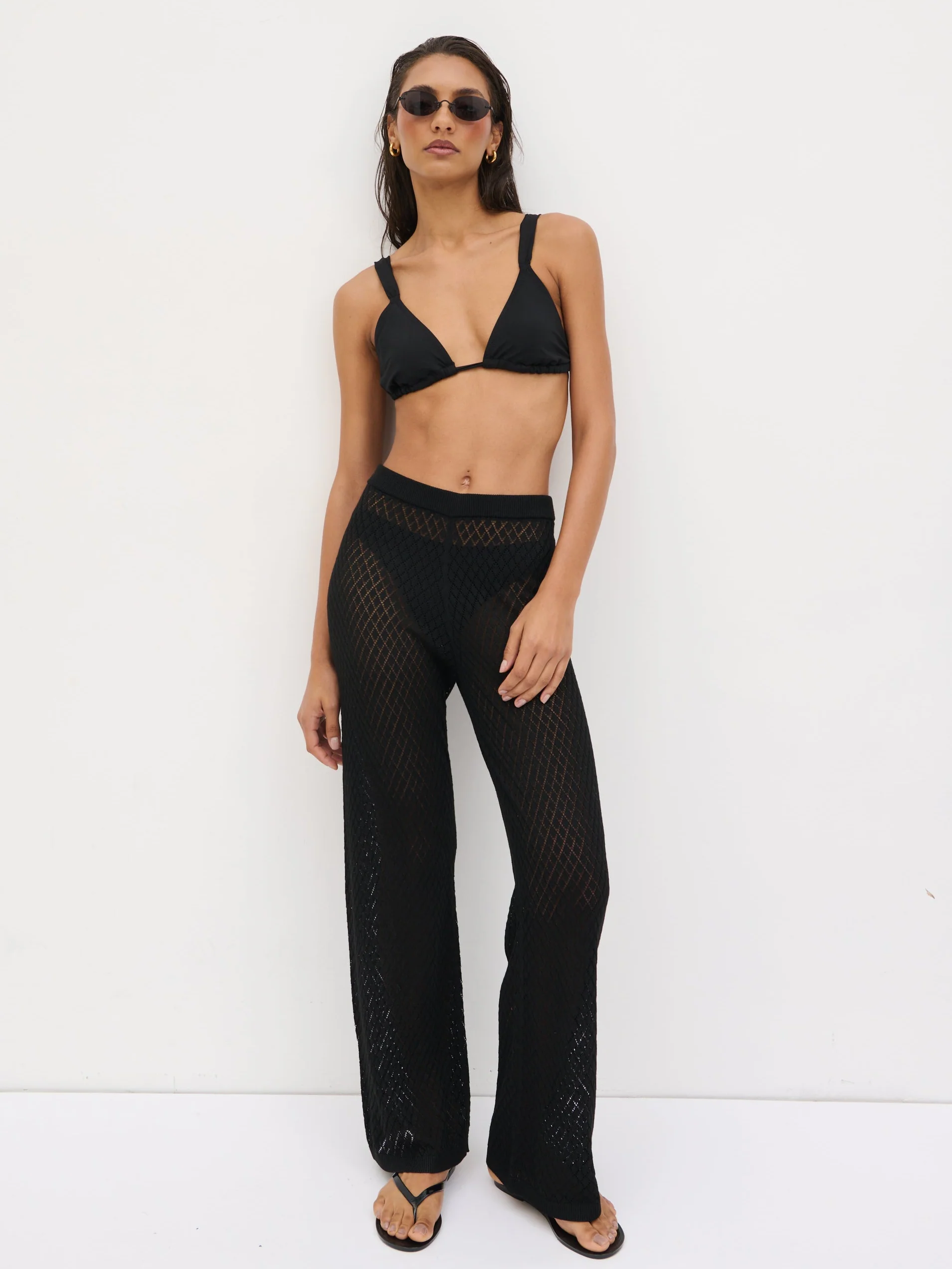 Imani Pointelle Knit Trousers - Black - Image 3