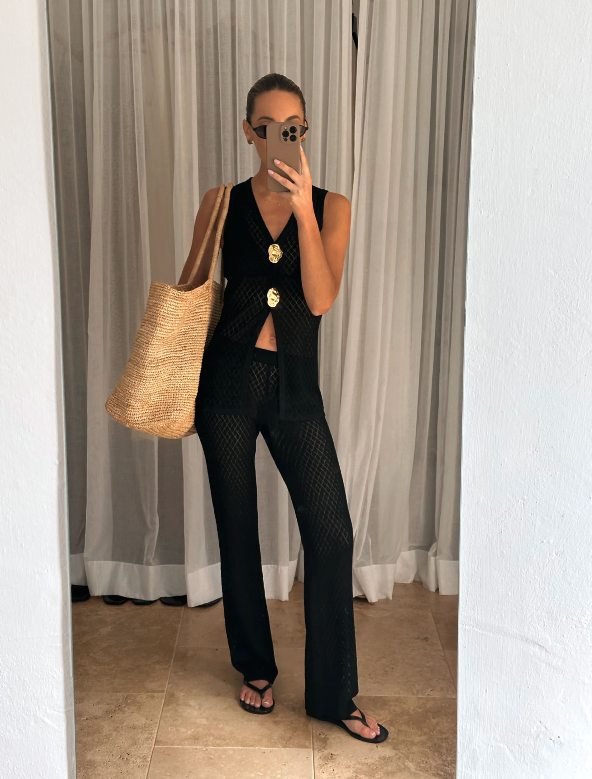 Imani Pointelle Knit Waistcoat - Black - Image 2