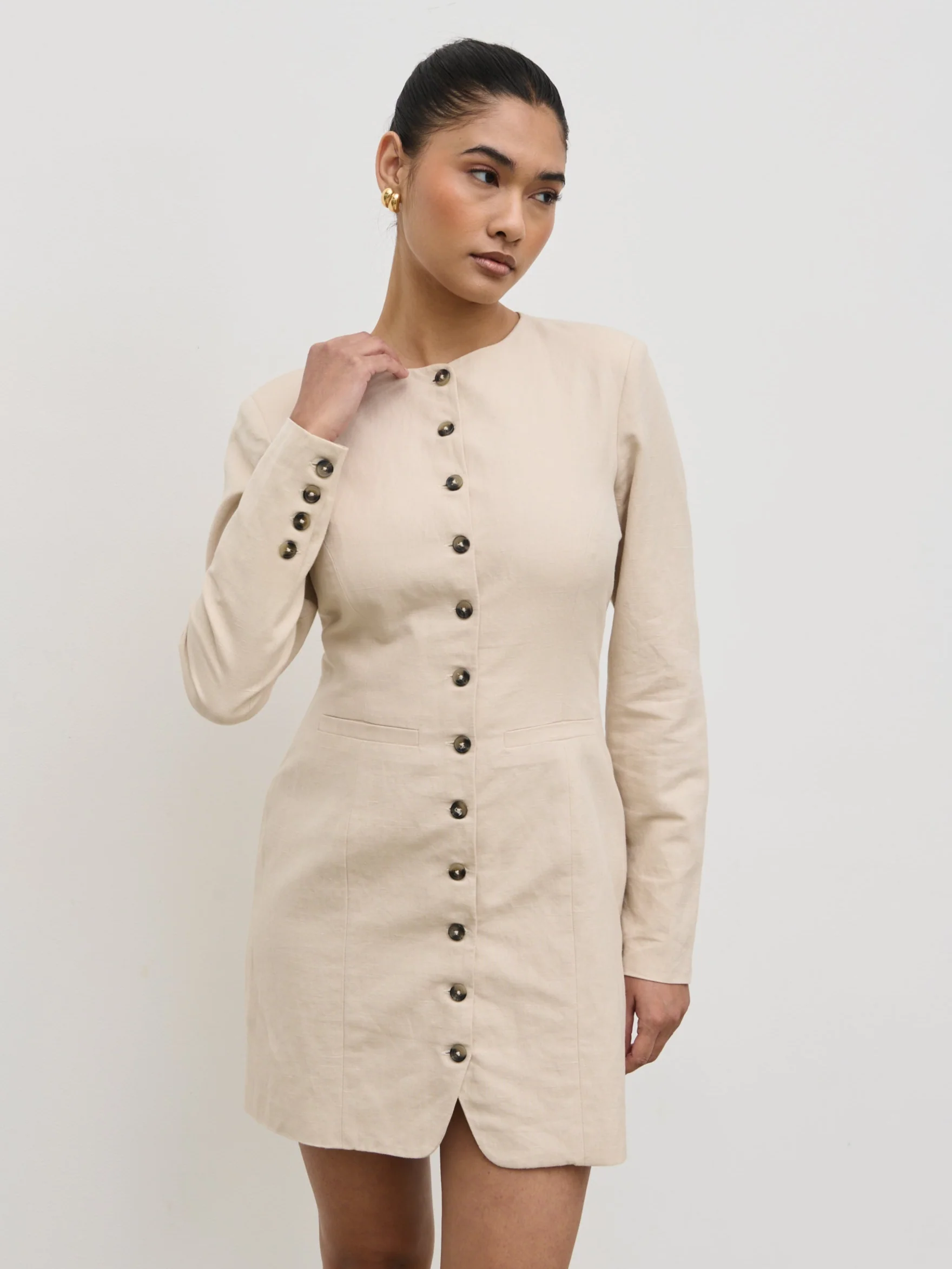 Indy Button Down Mini Dress - Natural