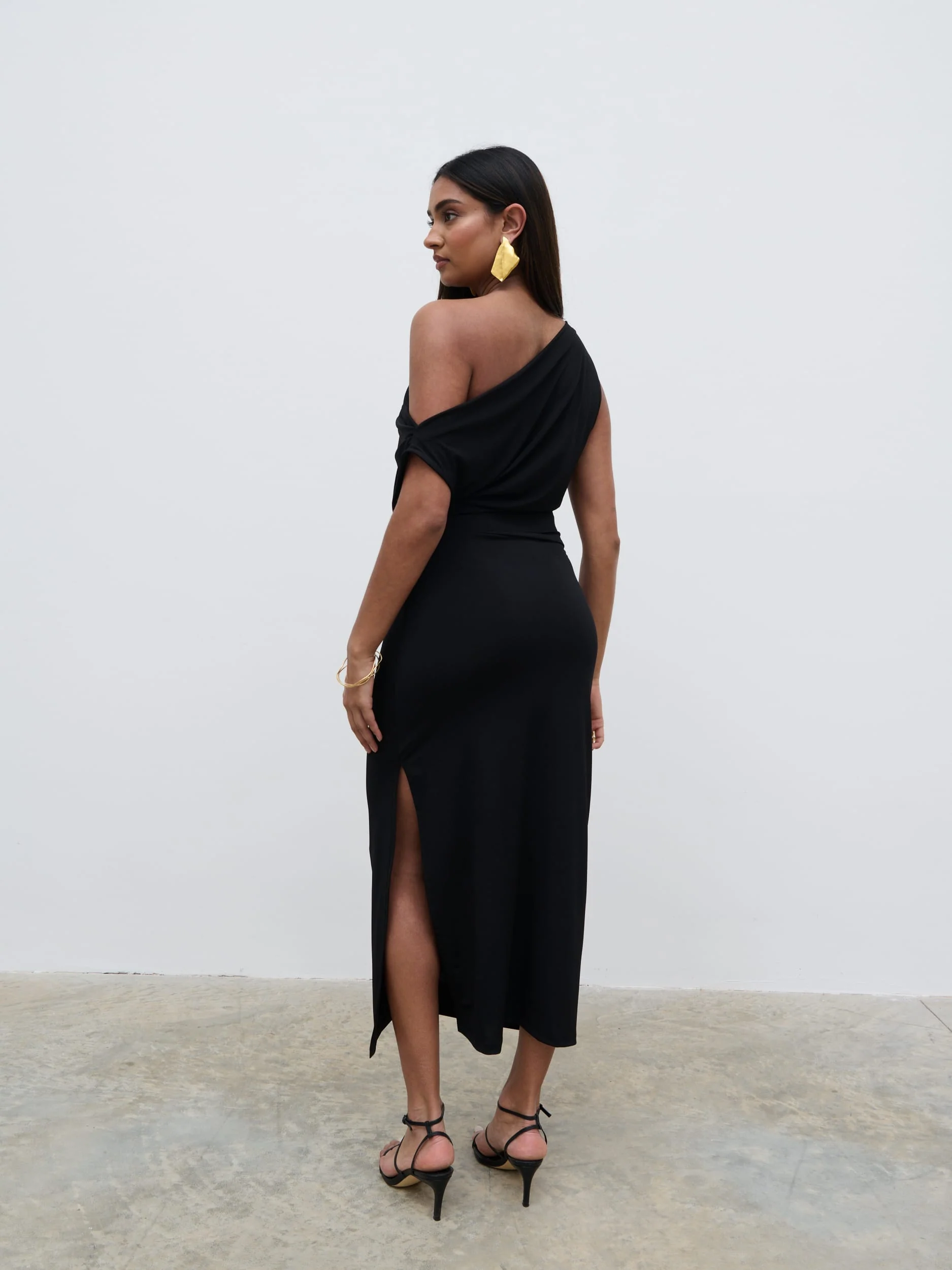 Janece Asymmetric Jersey Dress - Black - Image 3