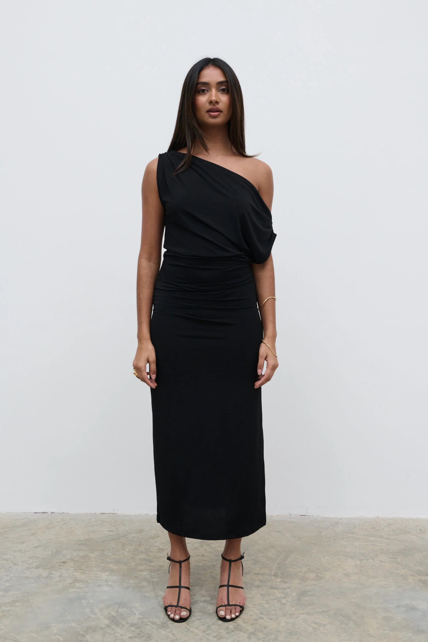 Janece Asymmetric Jersey Dress - Black - Image 6