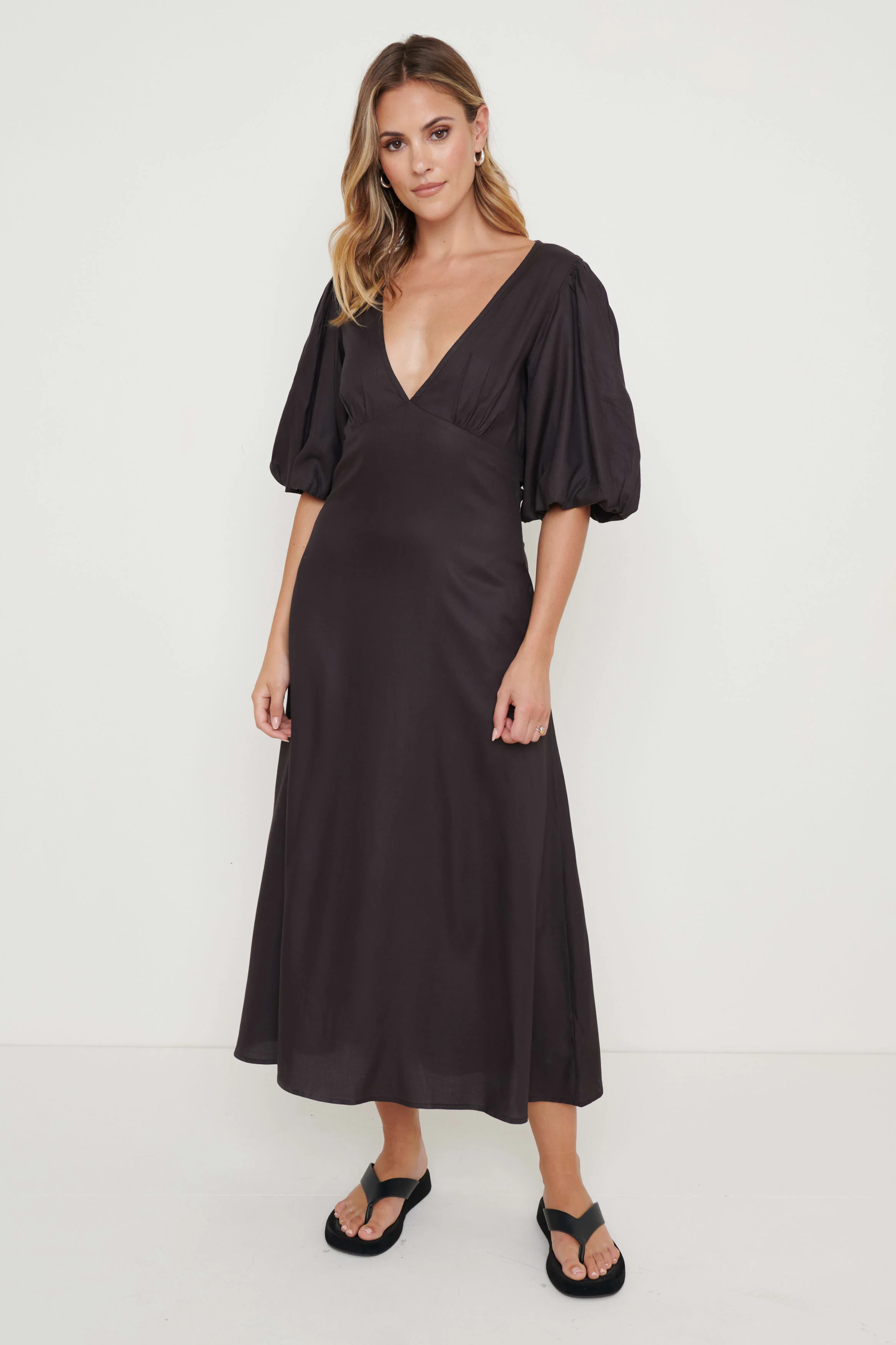 Jeanelle Puff Sleeve Backless Dress - Black - Image 4