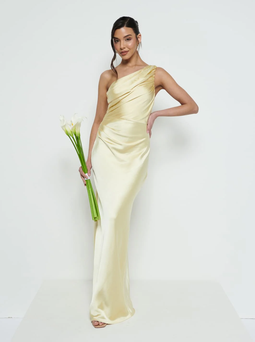 Juliet Ruched Maxi Bridesmaid Dress - Lemon