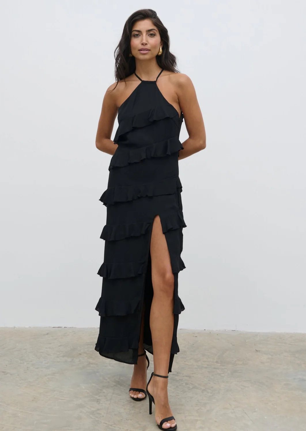 Katy Ruffle Midaxi Dress - Black