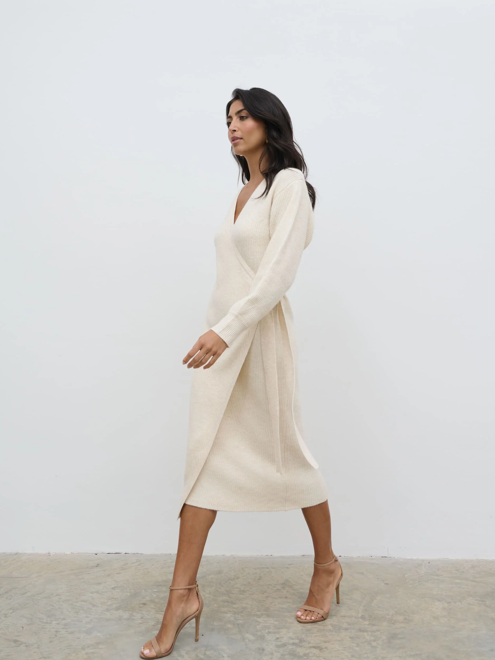 Kinsley Ribbed Wrap Dress - Ecru - Image 2