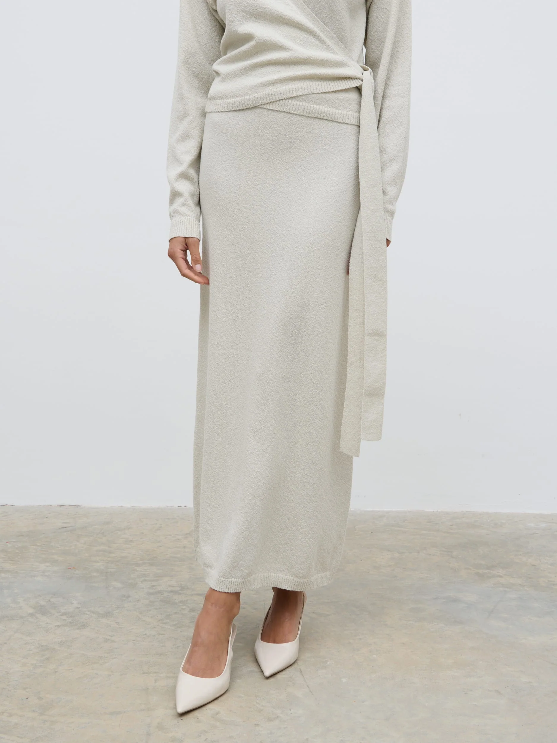 Laney Boucle Knit Midaxi Skirt - Pale Stone - Image 2