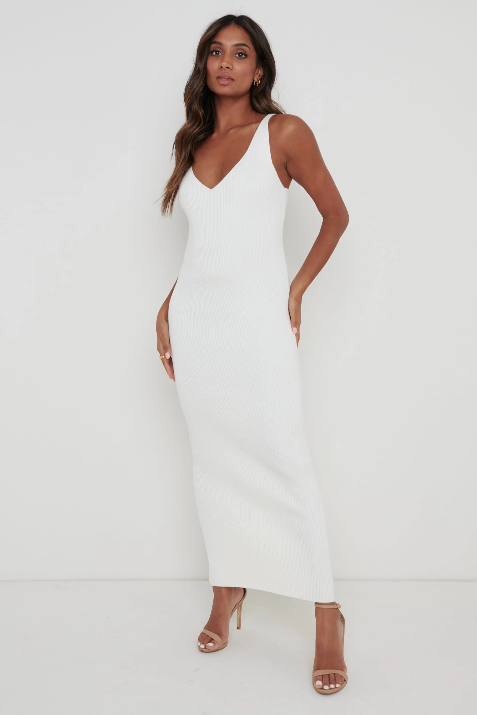 Lara Ribbed Midaxi Dress - Cream